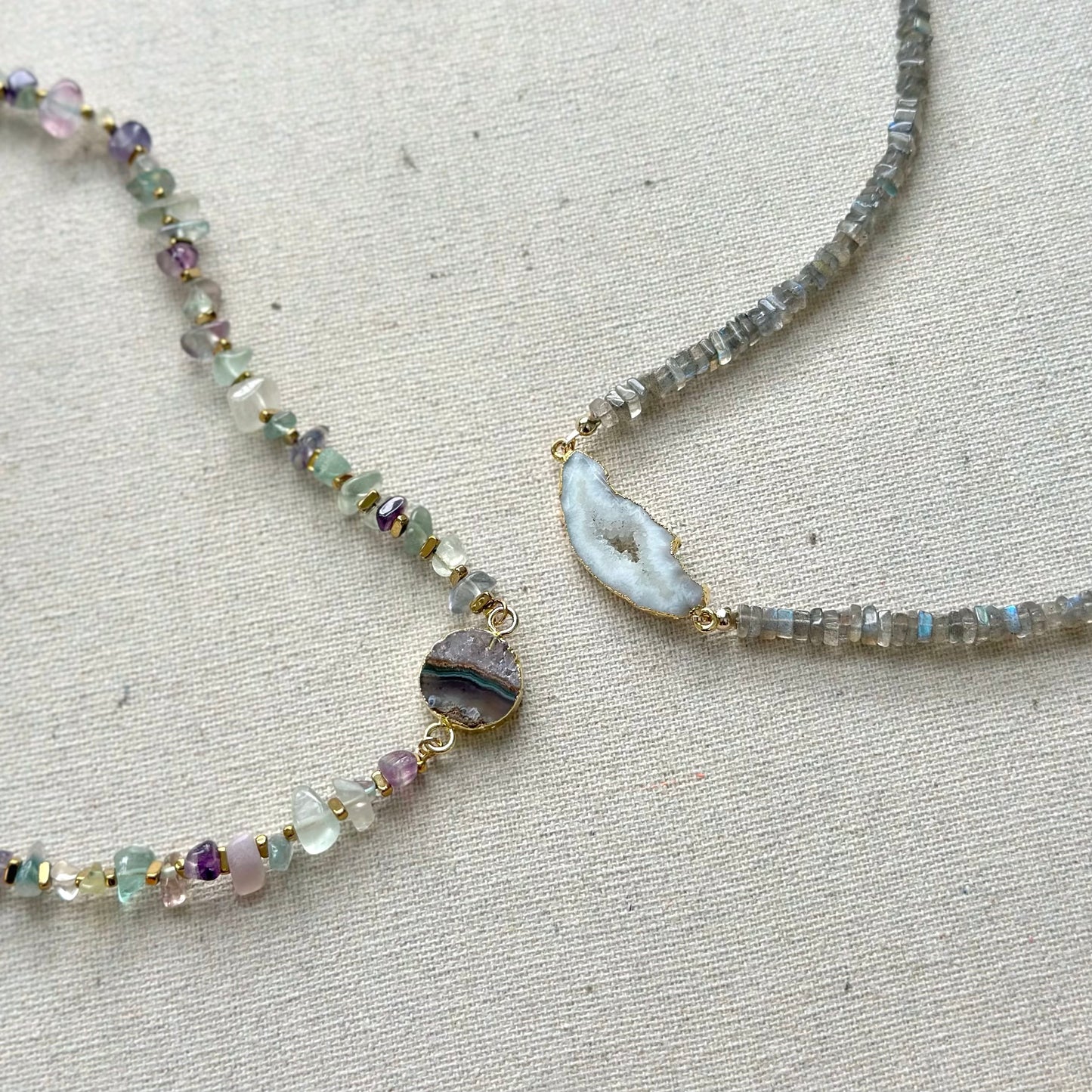 Labradorite Beaded And White Agate Necklace