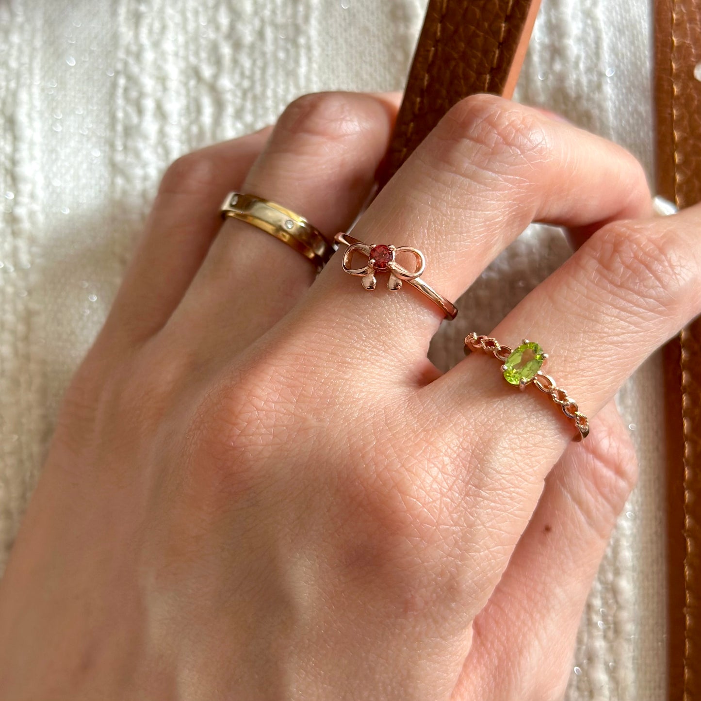 Garnet Bow Rose Gold-plated Adjustable Ring