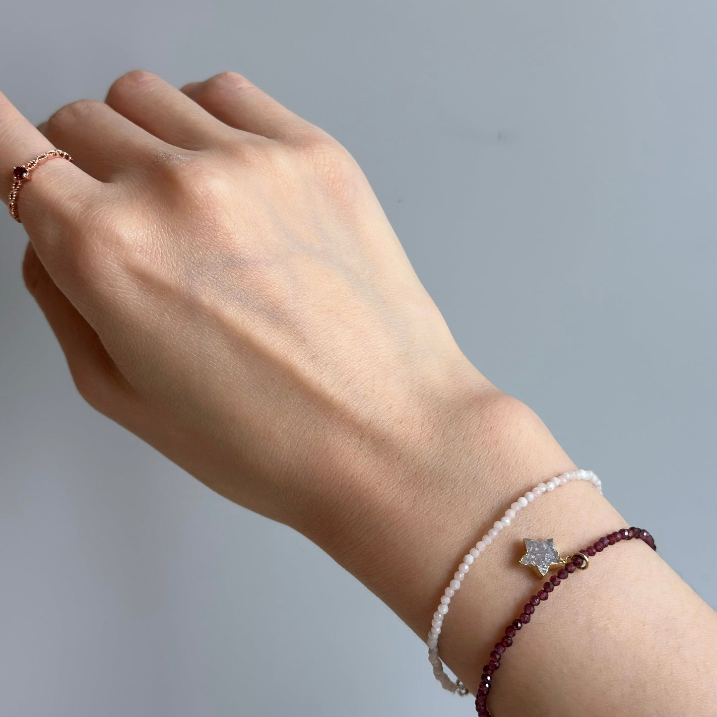 Garnet Rose Adjustable Gold-plated Sterling Silver Ring