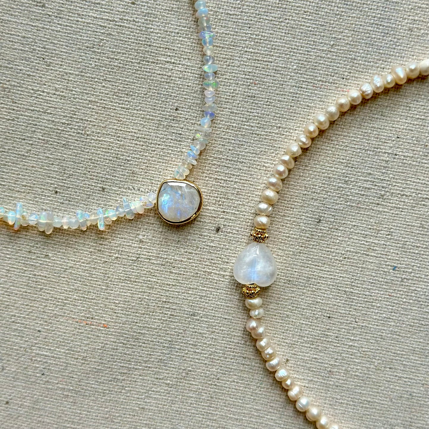 Opal Beaded And Moonstone Asymmetric Necklace