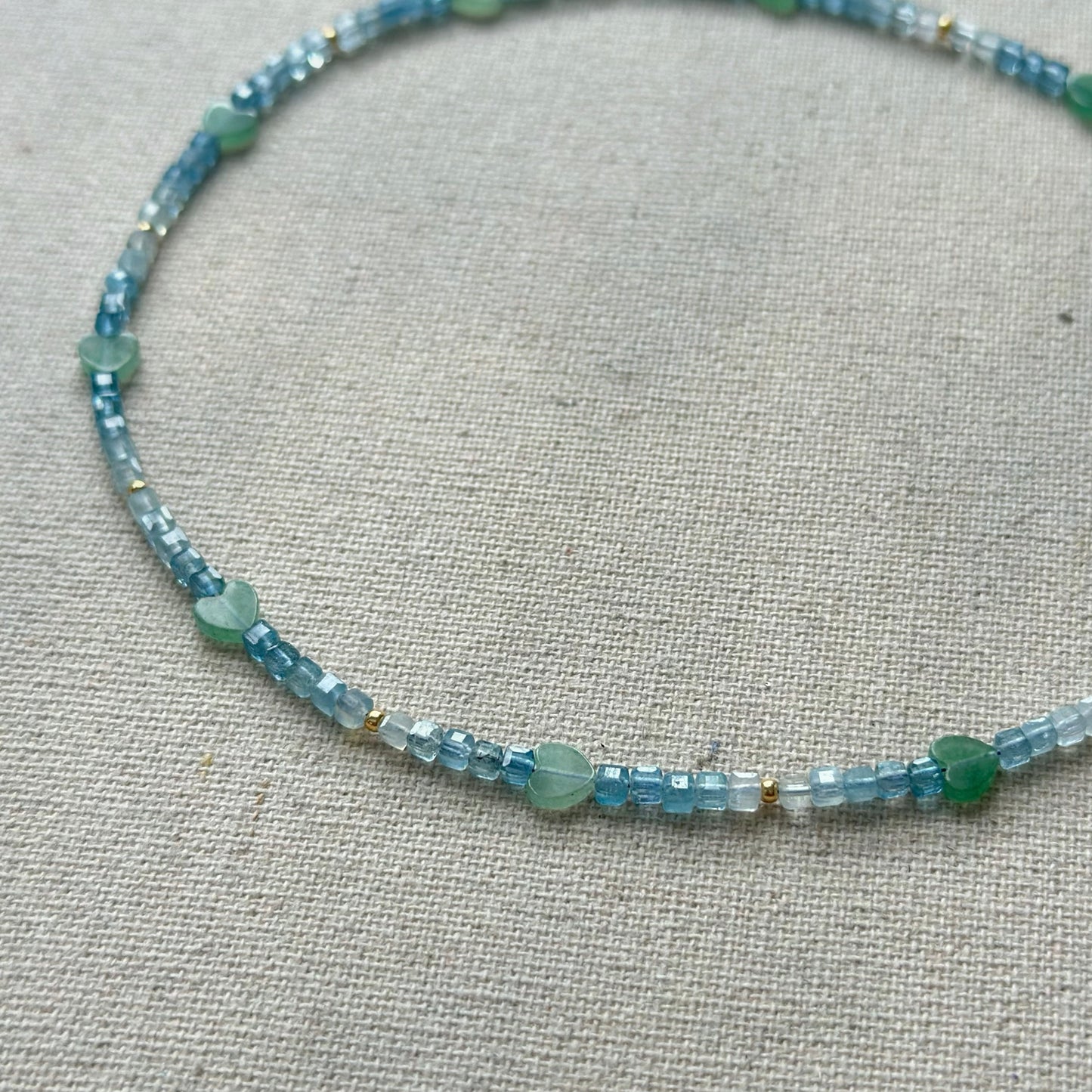 Aquamarine And Green Amethyst Heart Beaded Necklace