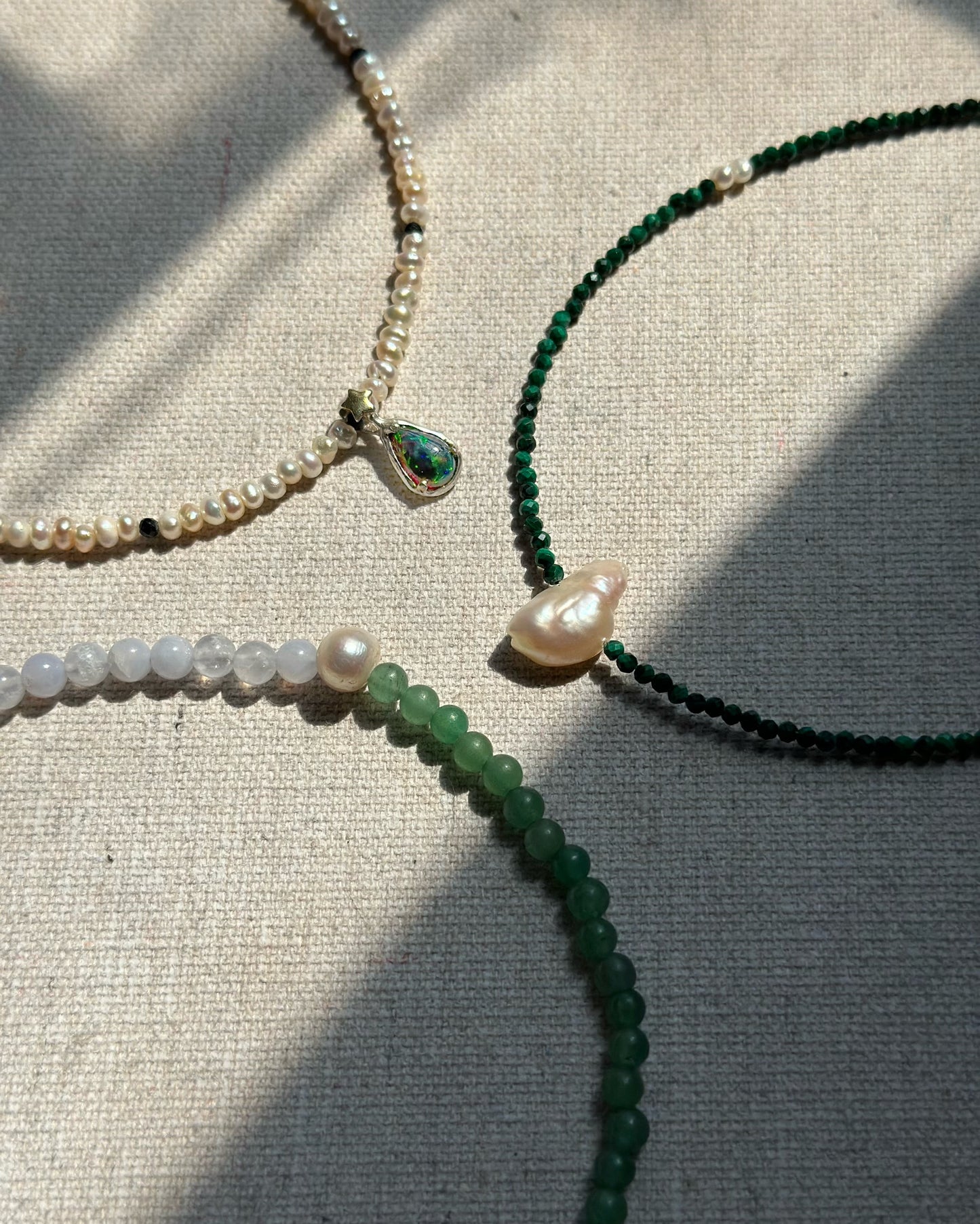 Malachite And Baroque Pearl Beaded Necklace