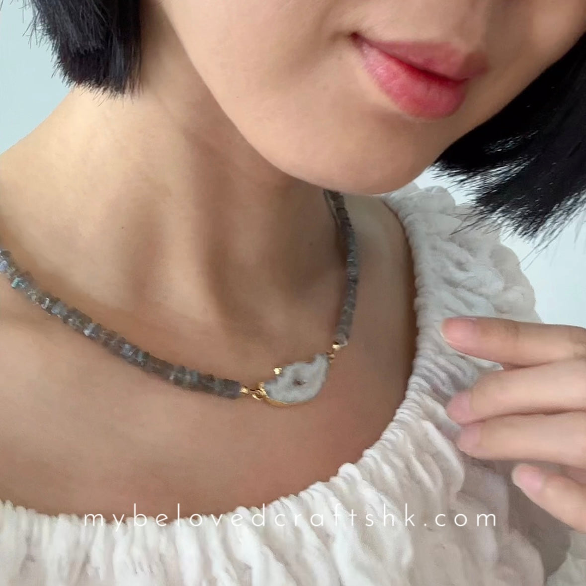 Labradorite Beaded And White Agate Necklace