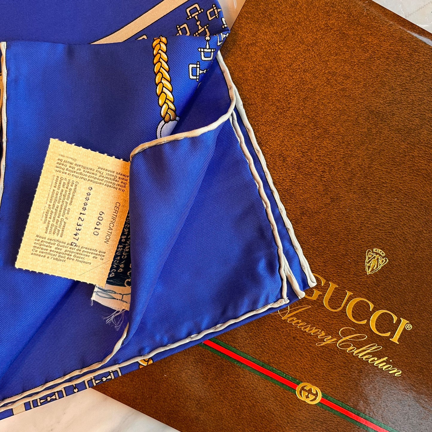 Gucci Vintage Blue Printed Scarf