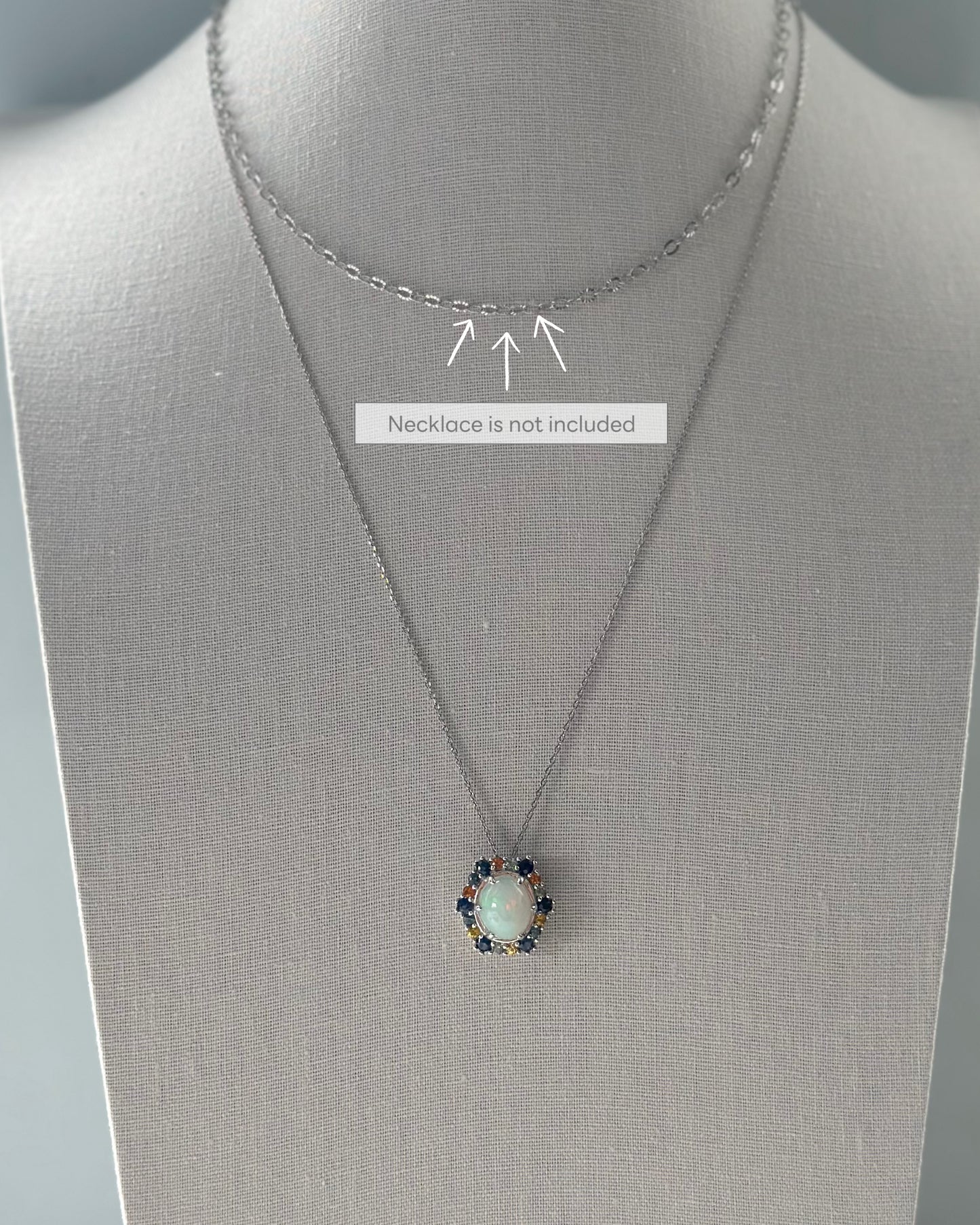 Opal 3.1ct And Fancy Sapphire Sterling Silver Necklace