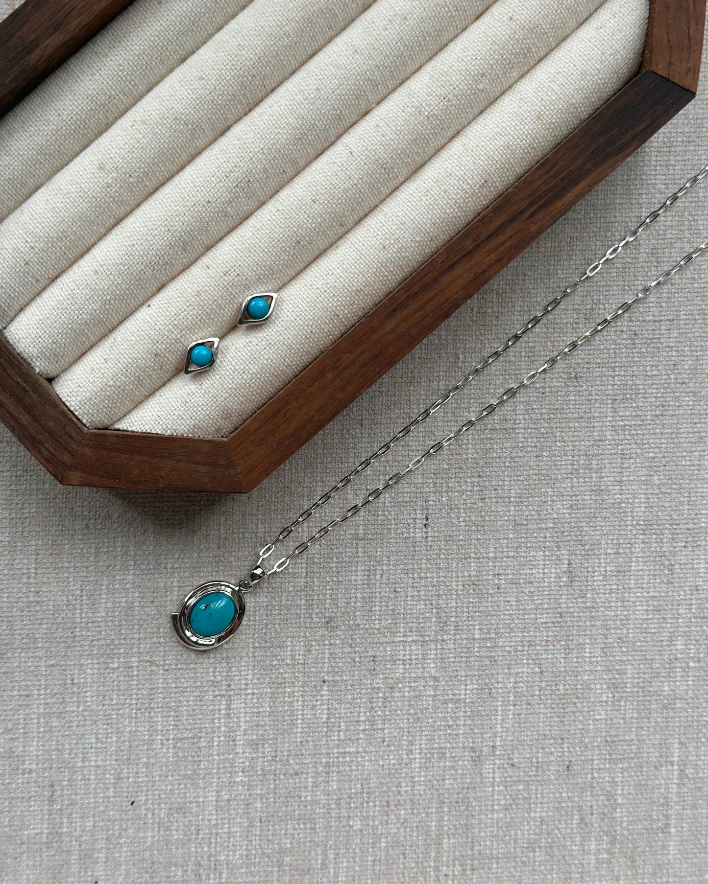 Turquoise Clip Chain Sterling Silver Necklace