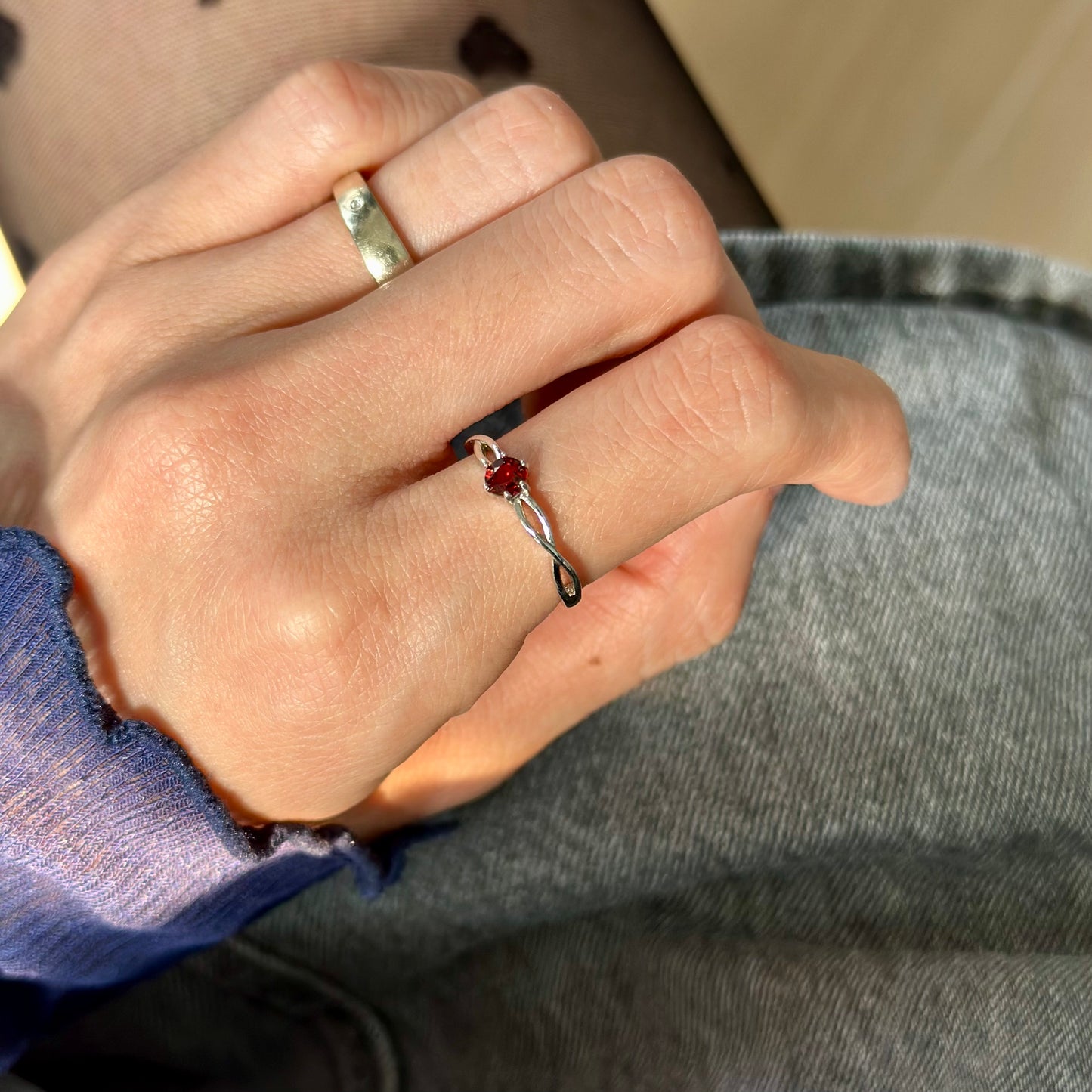 CHRISTMAS SET (2 ITEMS) Garnet Sterling Silver Earring & Ring