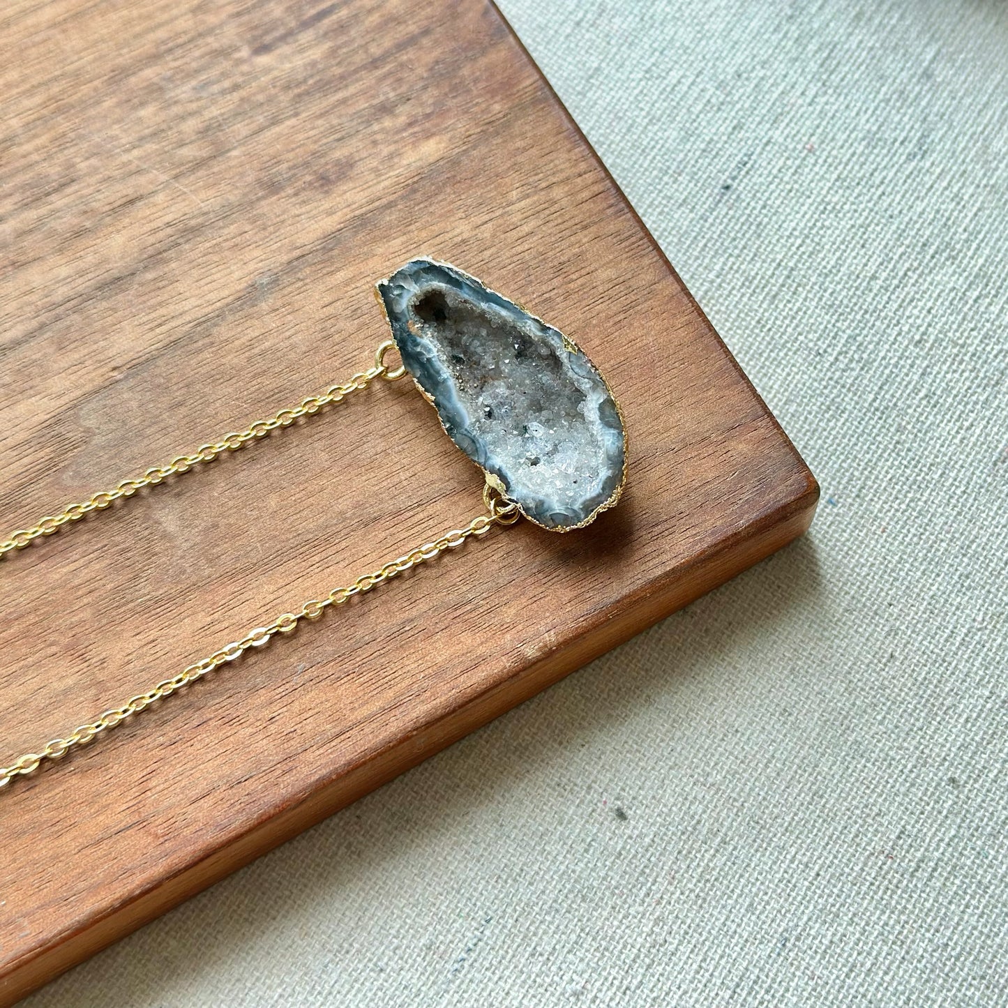 Black Agate Asymmetric Gold-plated Long Necklace