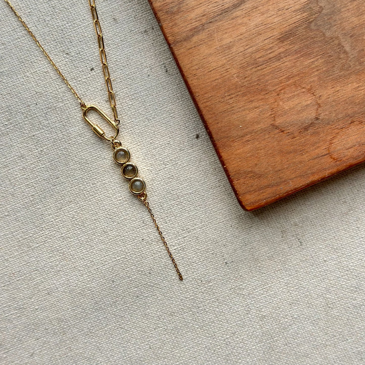 Labradorite Y-shaped Gold-plated Necklace