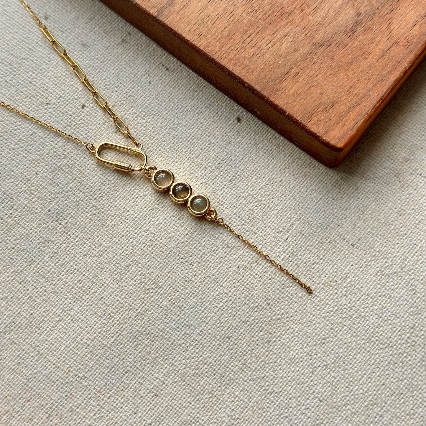 Labradorite Y-shaped Gold-plated Necklace