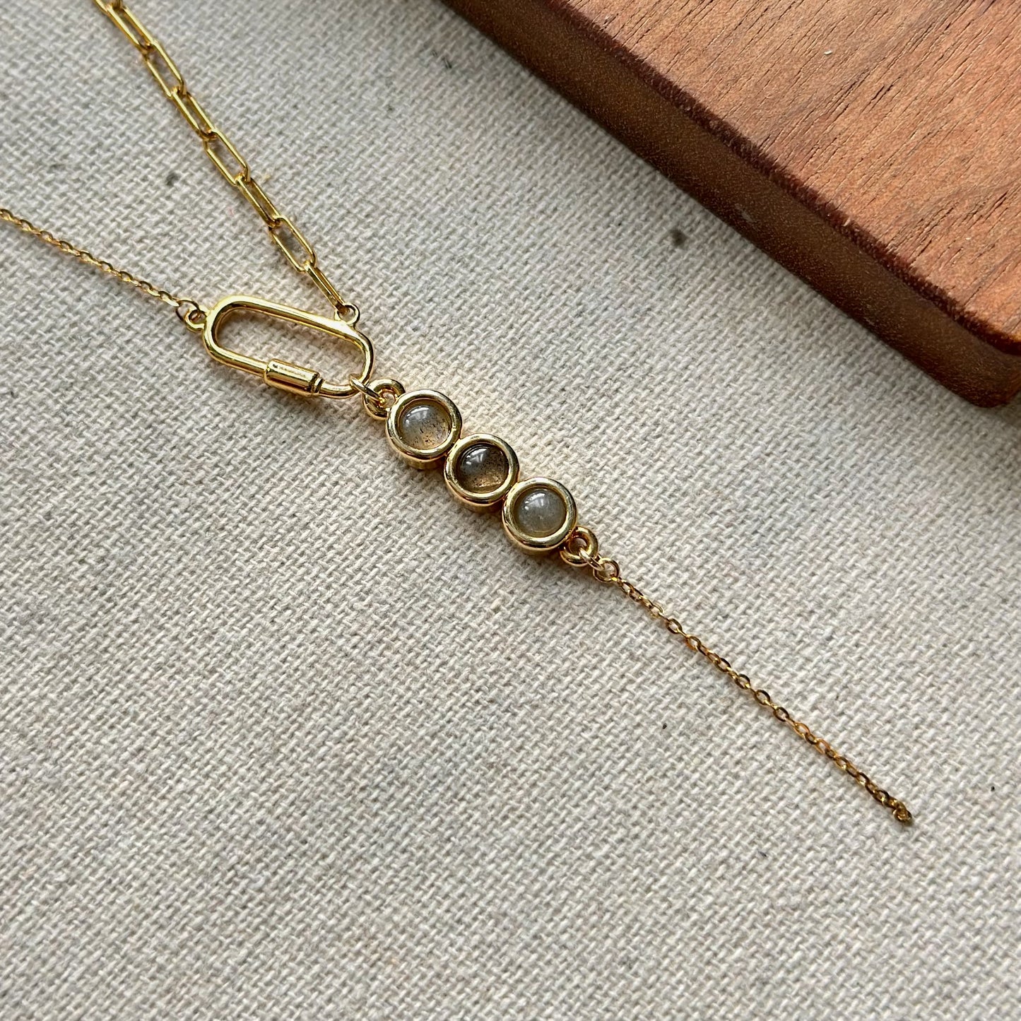 Labradorite Y-shaped Gold-plated Necklace