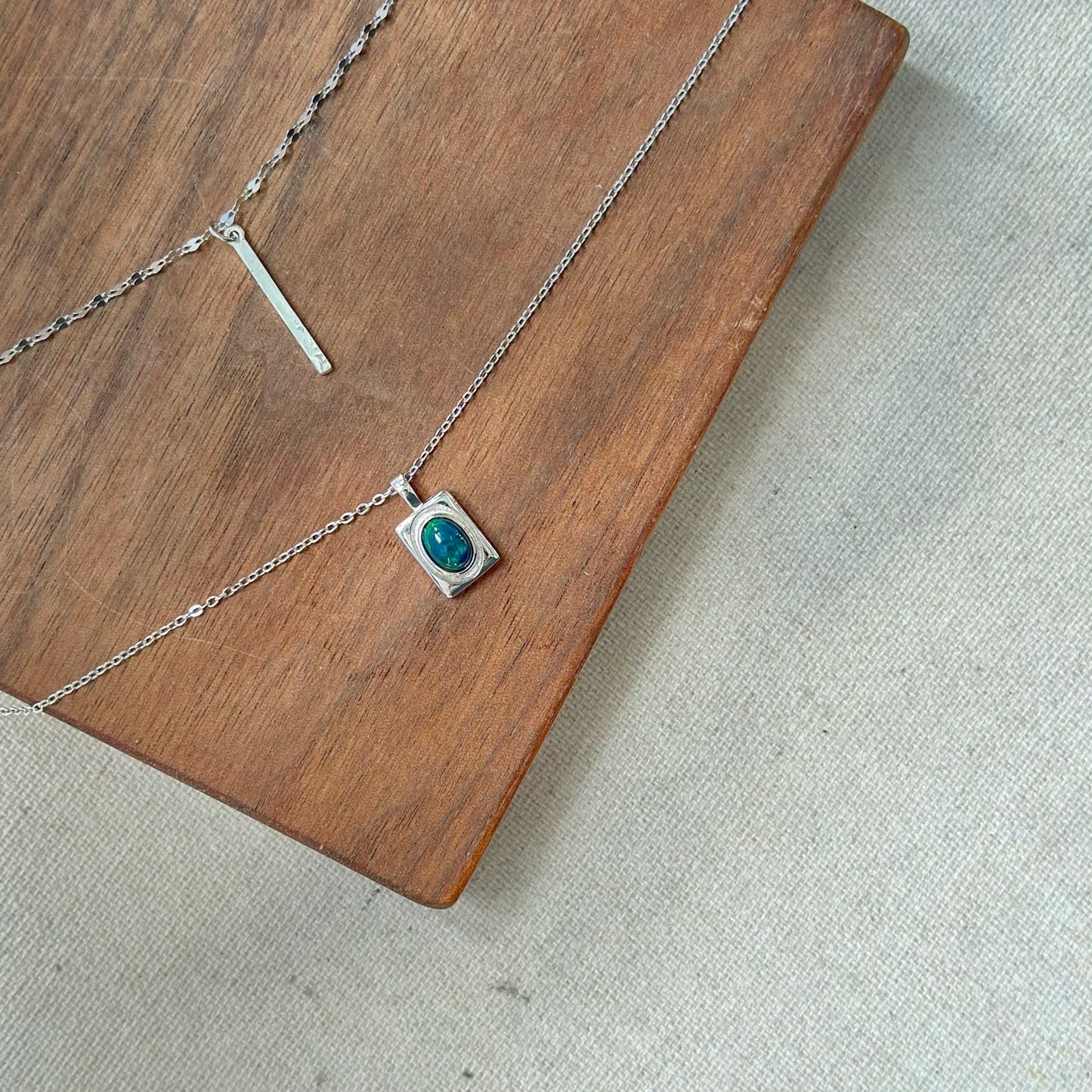 Black Opal Double Chain Sterling Silver Necklace
