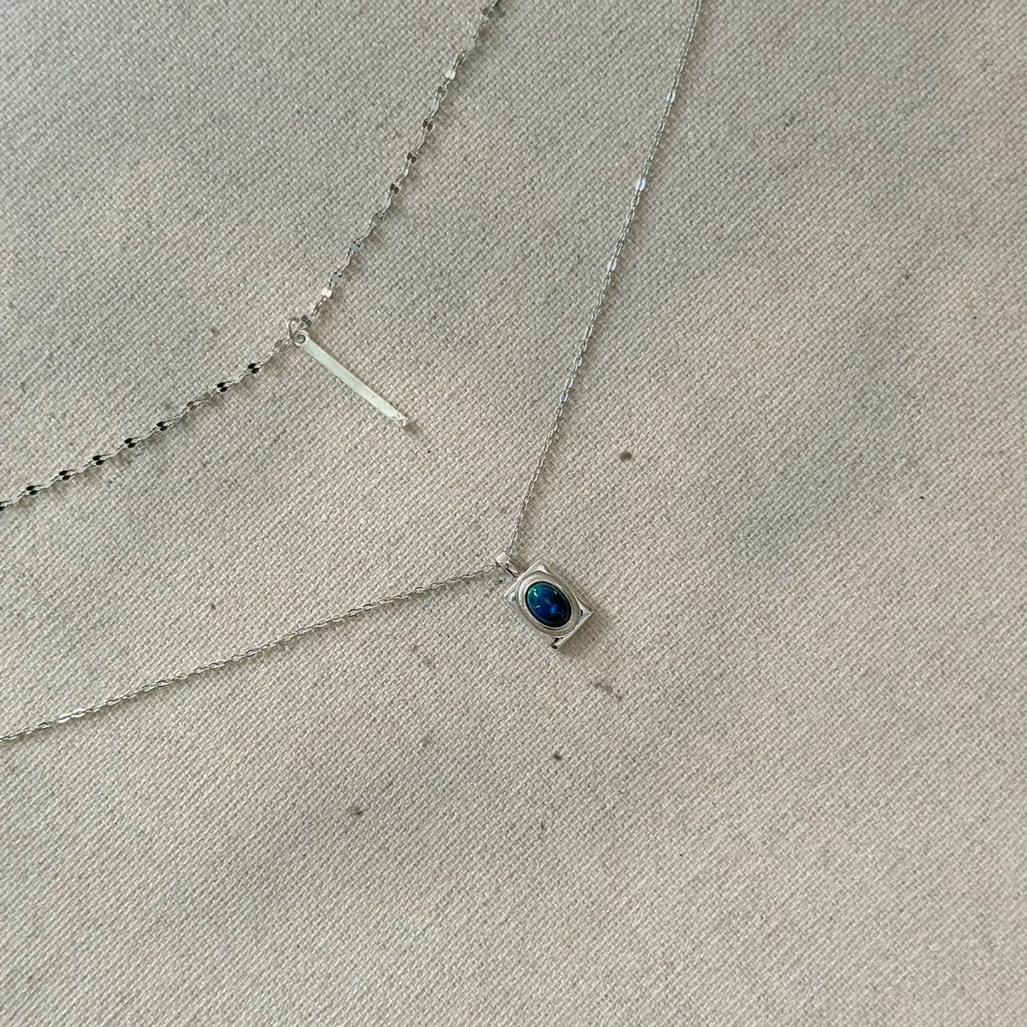 Black Opal Double Chain Sterling Silver Necklace