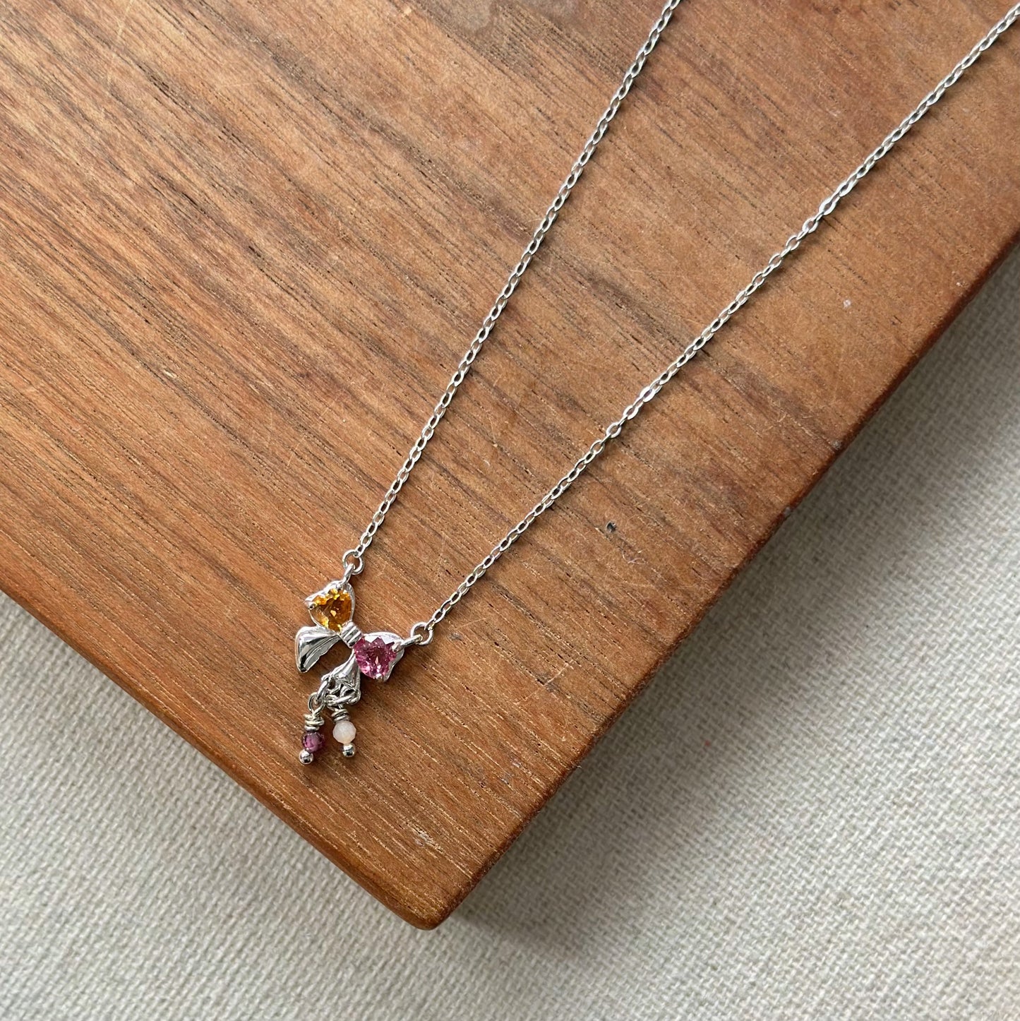 Tourmaline Bow Sterling Silver Necklace