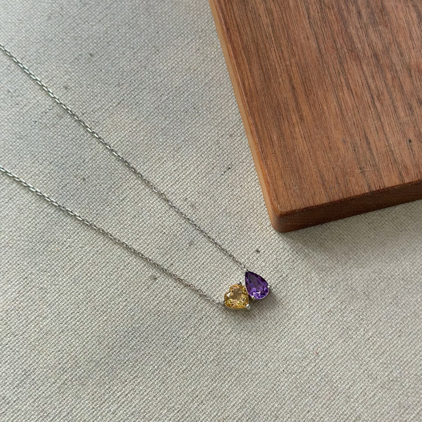 Amethyst And Citrine Heart Sterling Silver Necklace