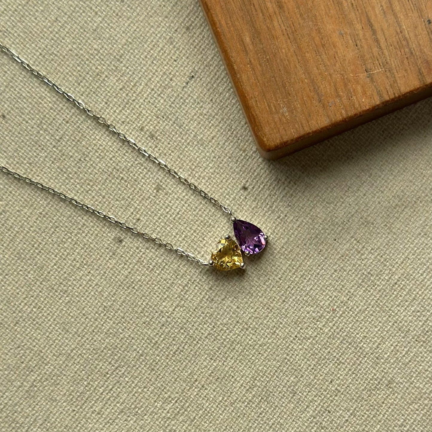 Amethyst And Citrine Heart Sterling Silver Necklace