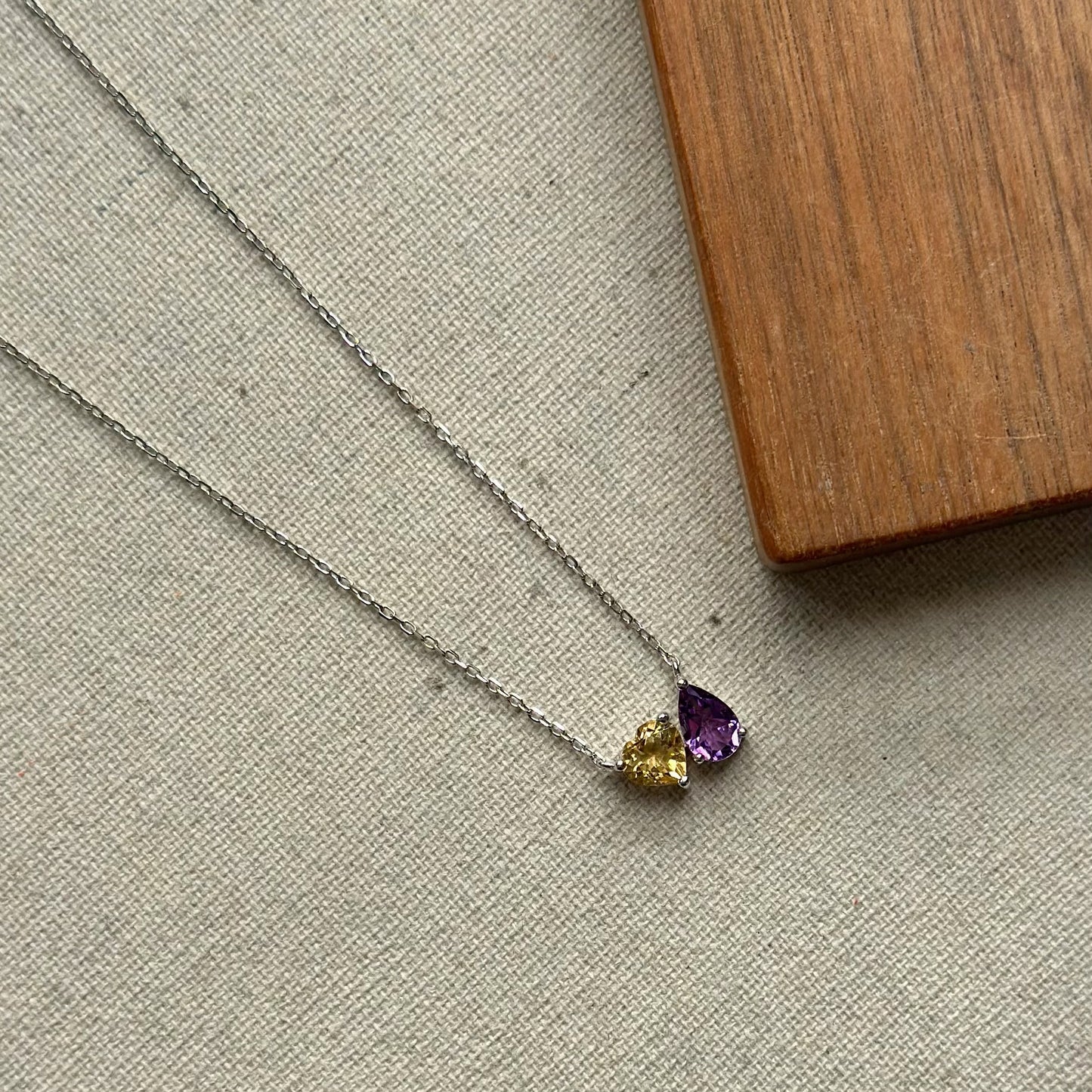 Amethyst And Citrine Heart Sterling Silver Necklace