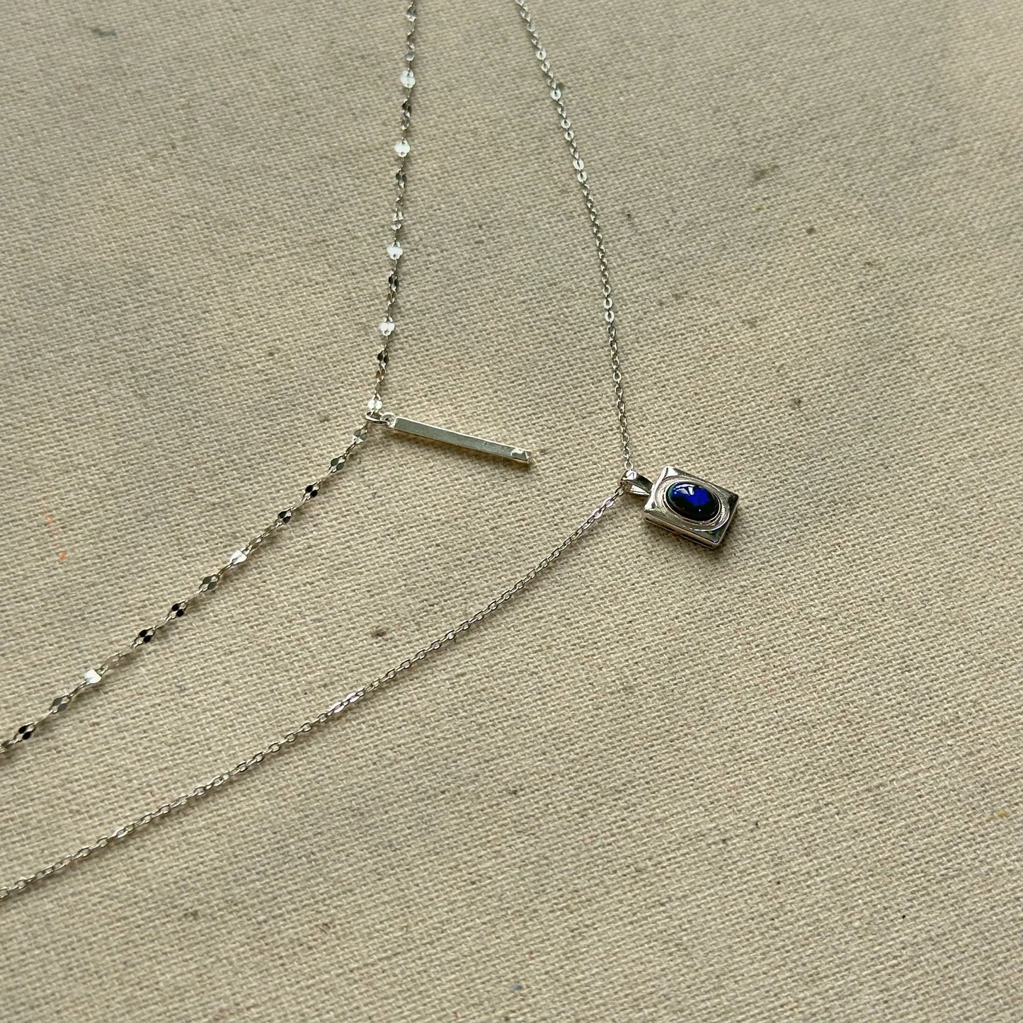 Black Opal Double Chain Sterling Silver Necklace