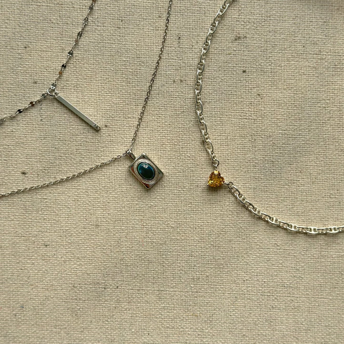 Black Opal Double Chain Sterling Silver Necklace