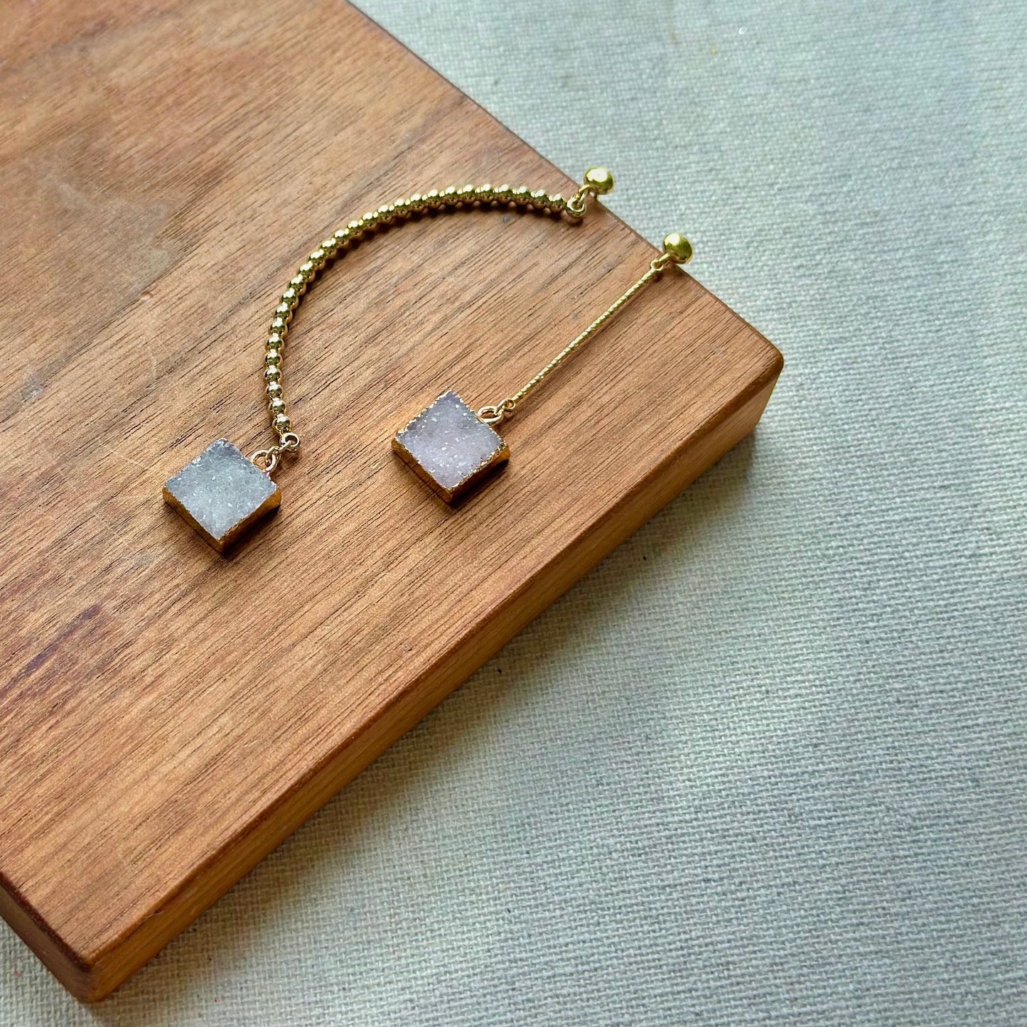White Square Druzy Asymmetric Gold-plated Earring