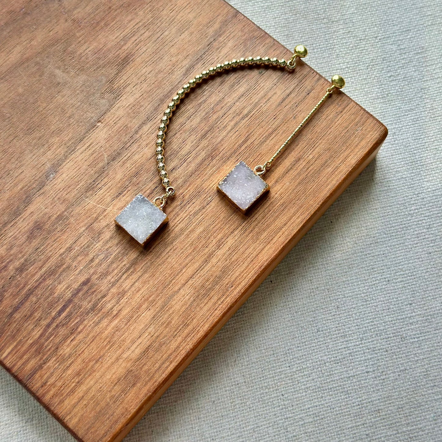 White Square Druzy Asymmetric Gold-plated Earring