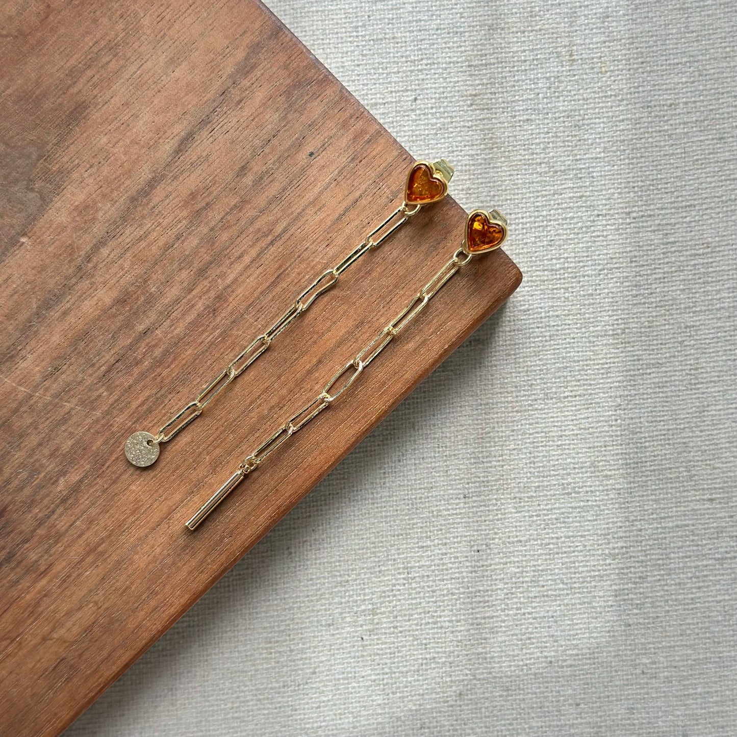 Amber Heart Two-way Gold-plated Earring