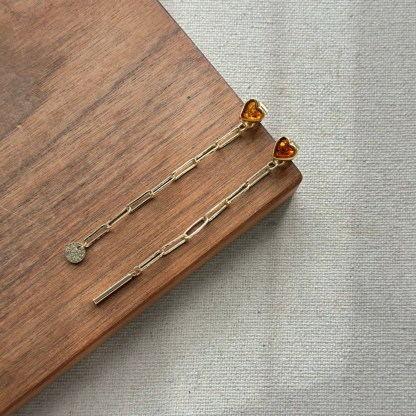 Amber Heart Two-way Gold-plated Earring