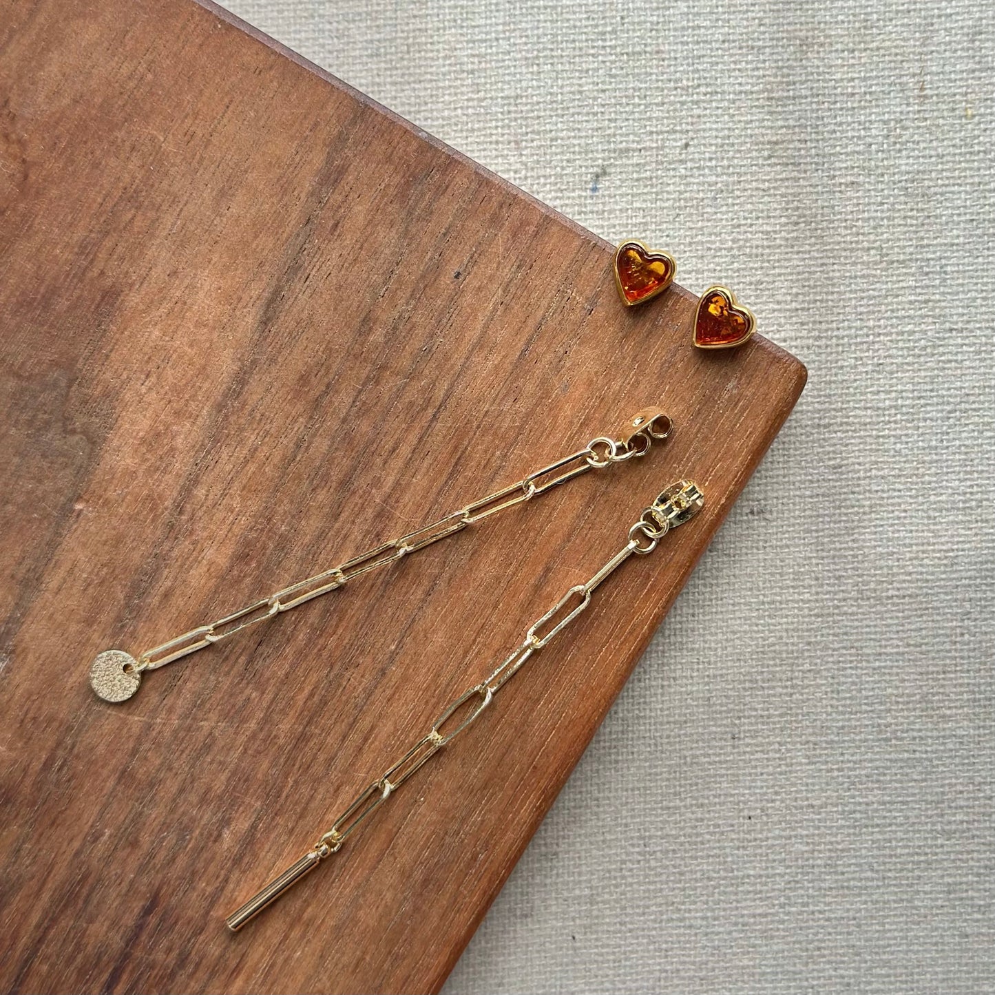 Amber Heart Two-way Gold-plated Earring