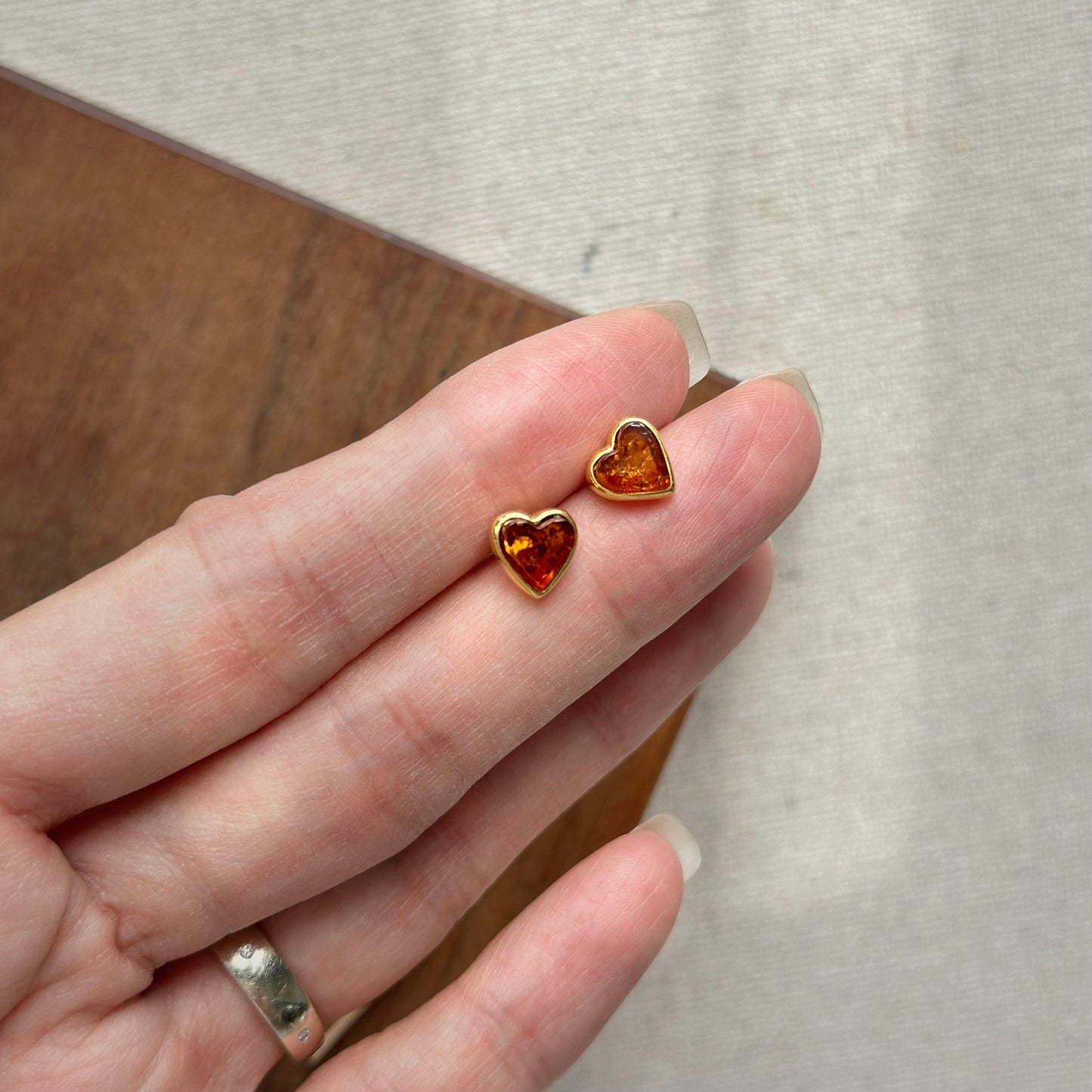 Amber Heart Two-way Gold-plated Earring