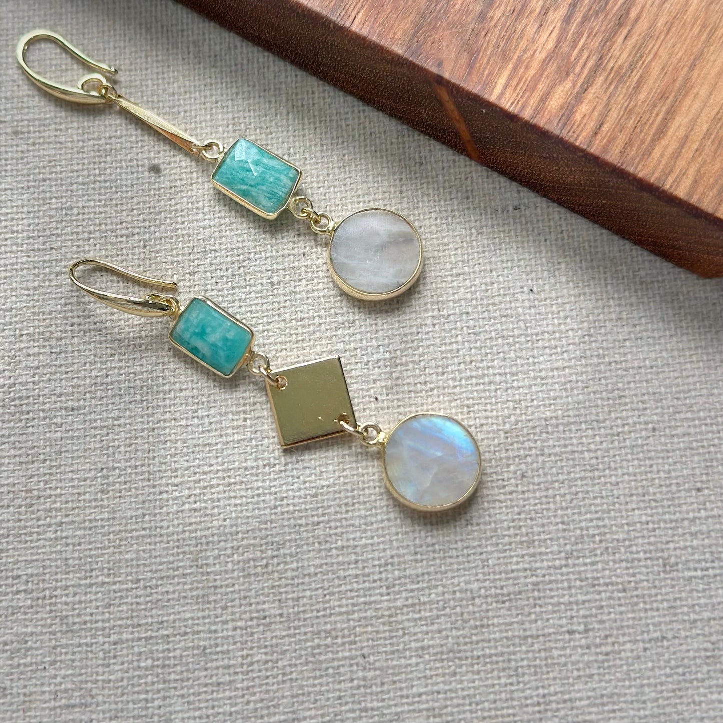 Amazonite And Moonstone Geometric Gold-plated Earring