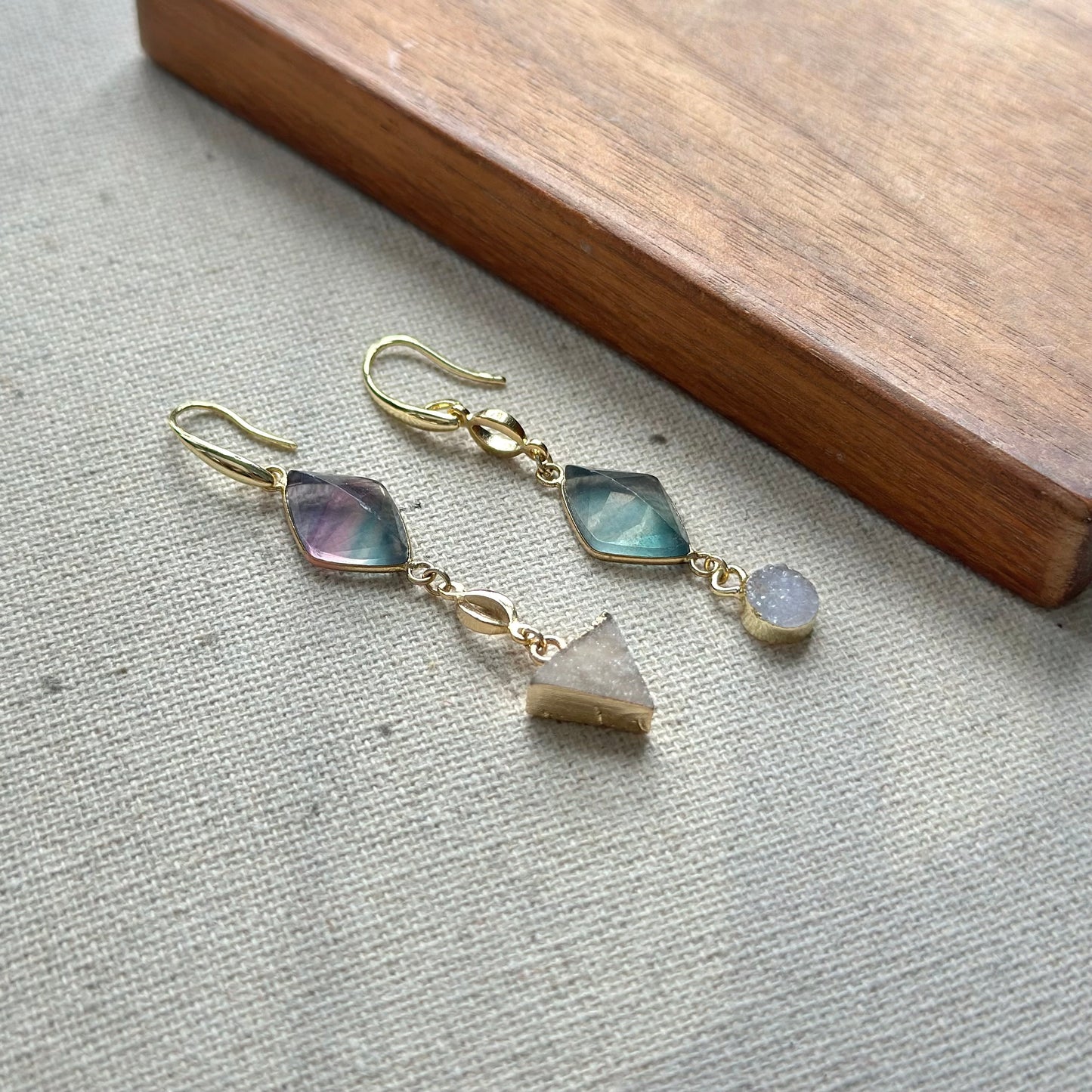 Fluorite And Druzy Geometric Gold-plated Earring
