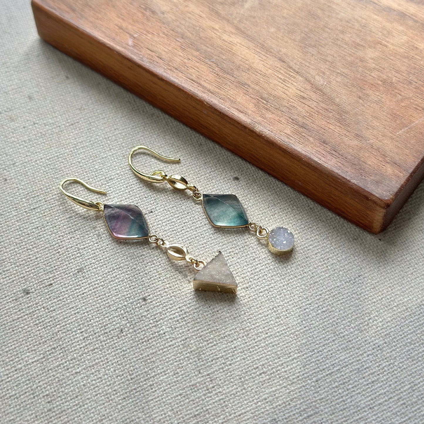 Fluorite And Druzy Geometric Gold-plated Earring