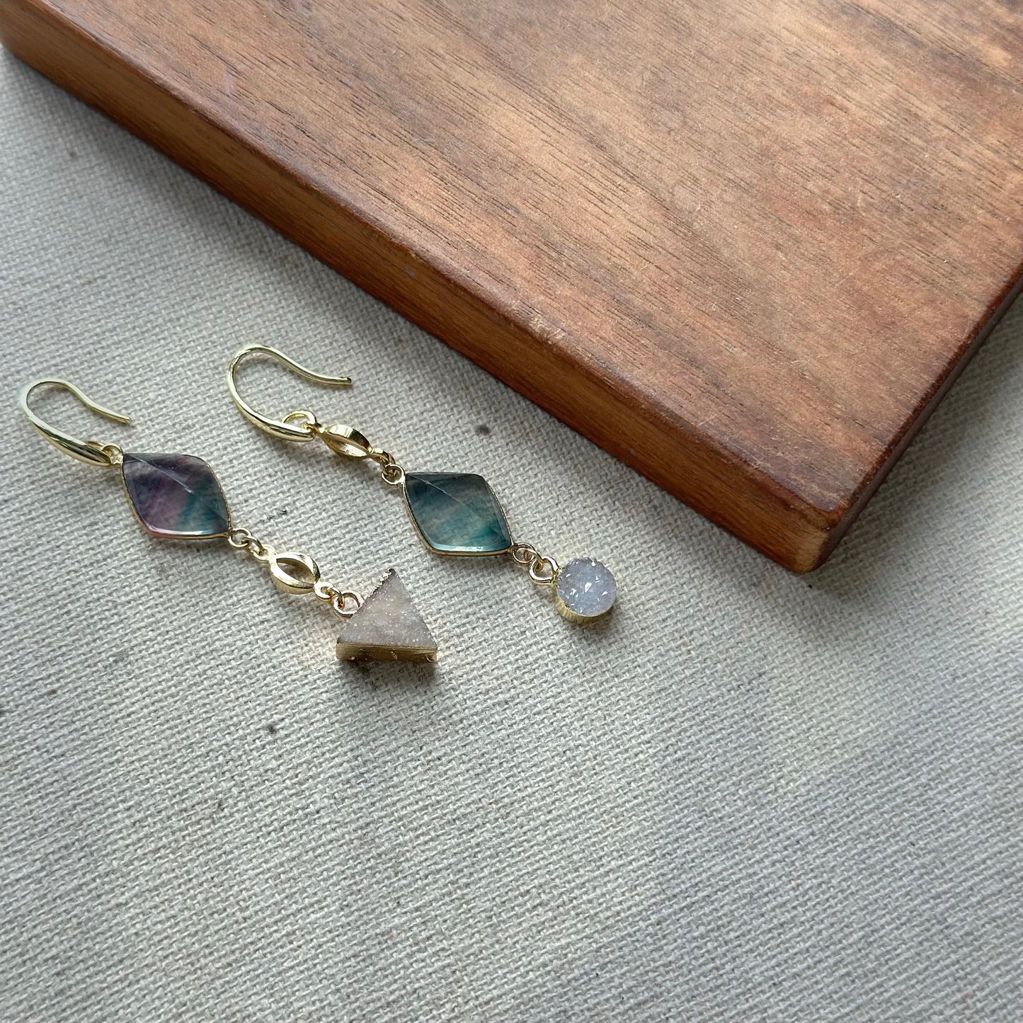 Fluorite And Druzy Geometric Gold-plated Earring