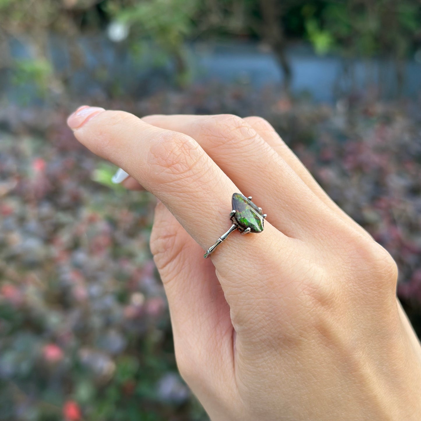 CHRISTMAS SET (2 ITEMS) Ammolite Sterling Silver Long Necklace & Ring