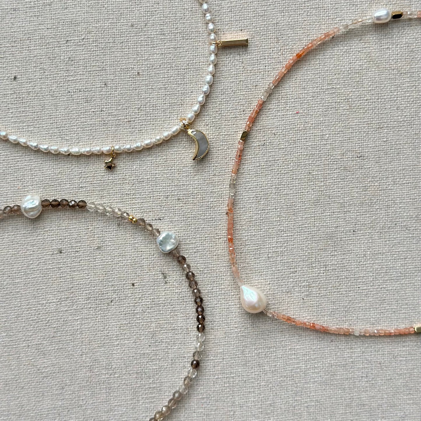 Freshwater Pearl Beaded And Moonstone Necklace
