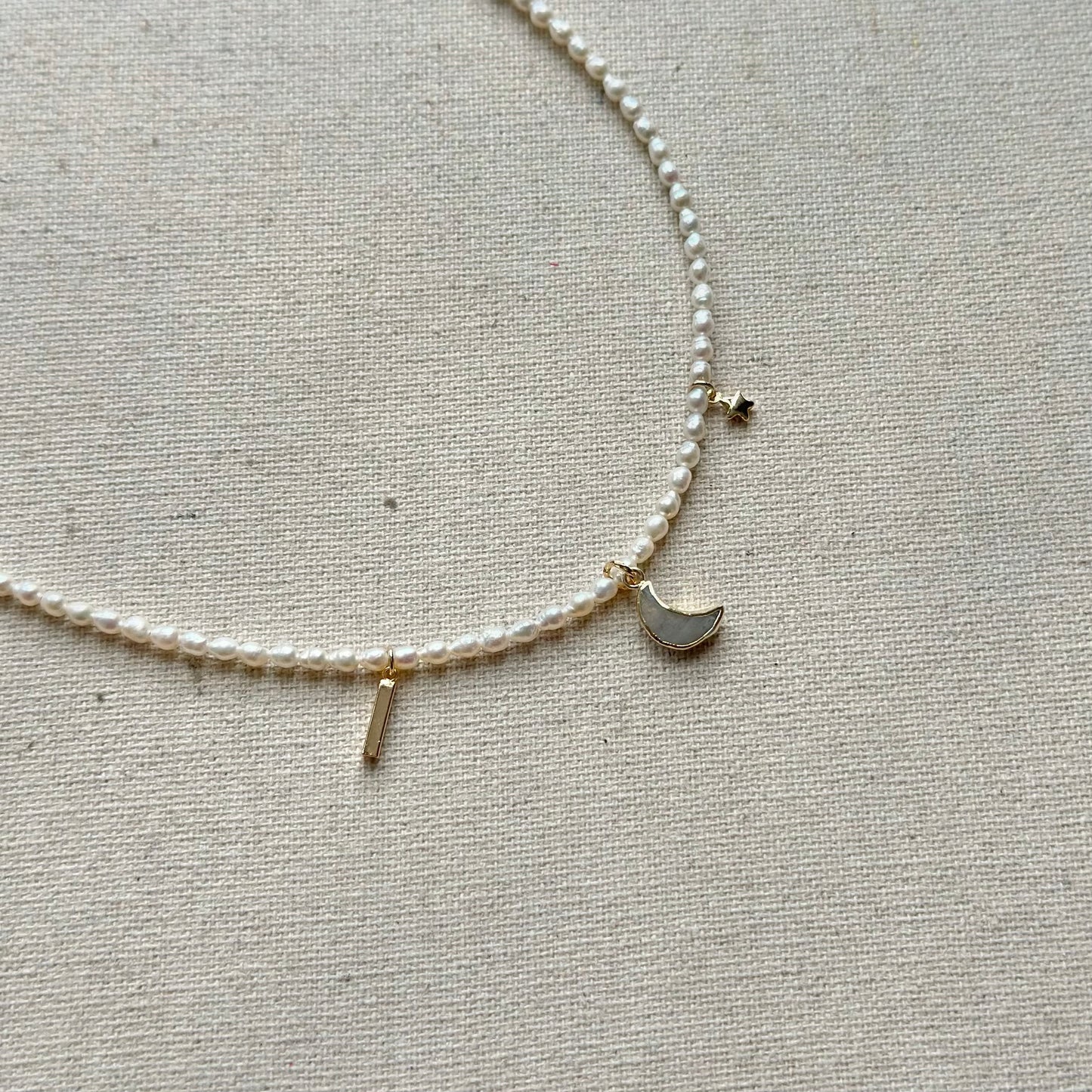 Freshwater Pearl Beaded And Moonstone Necklace