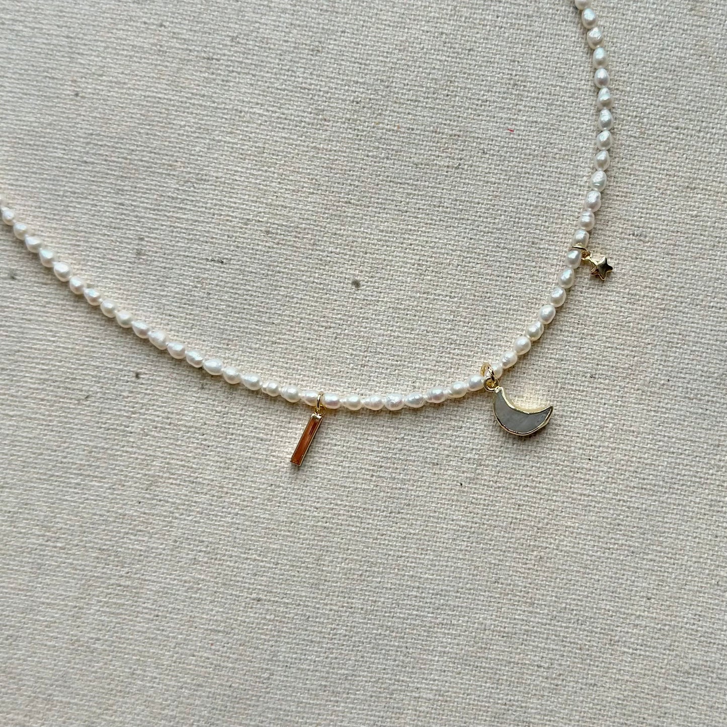 Freshwater Pearl Beaded And Moonstone Necklace
