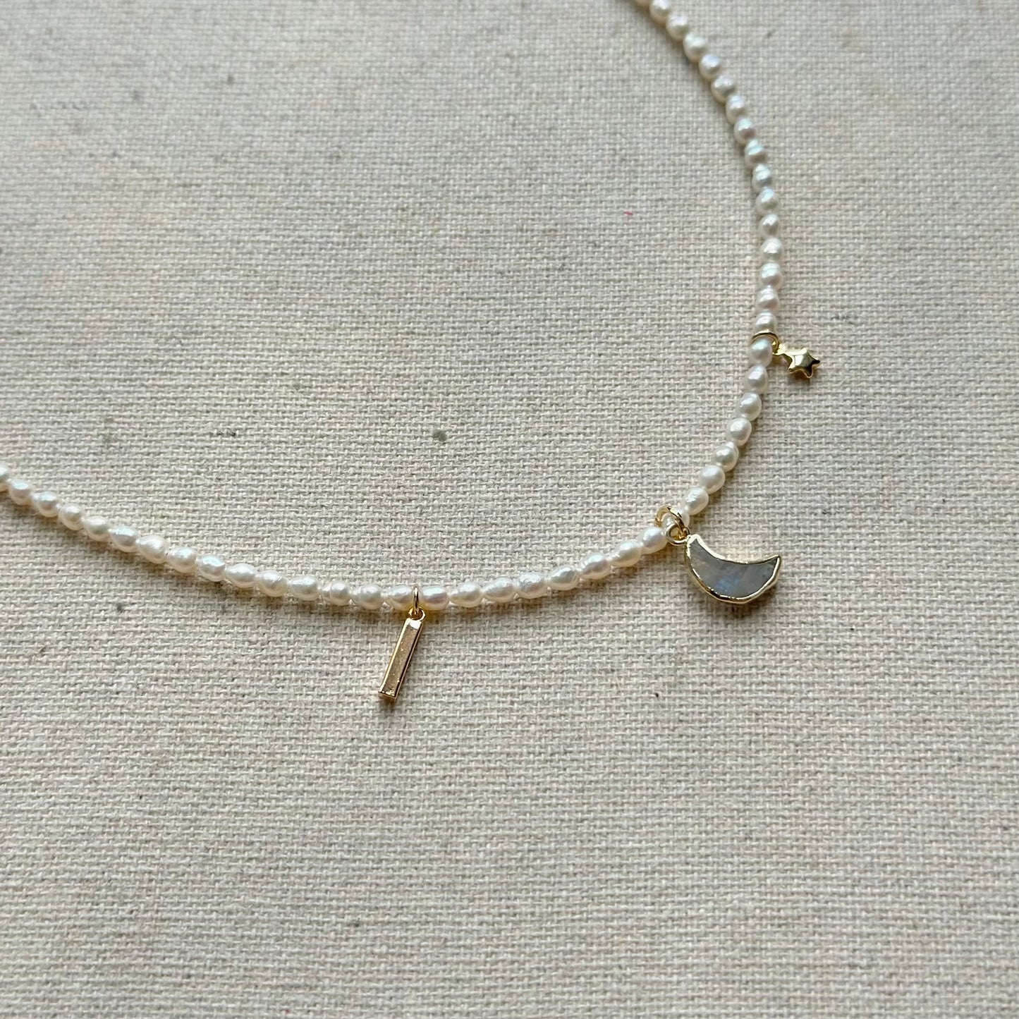 Freshwater Pearl Beaded And Moonstone Necklace
