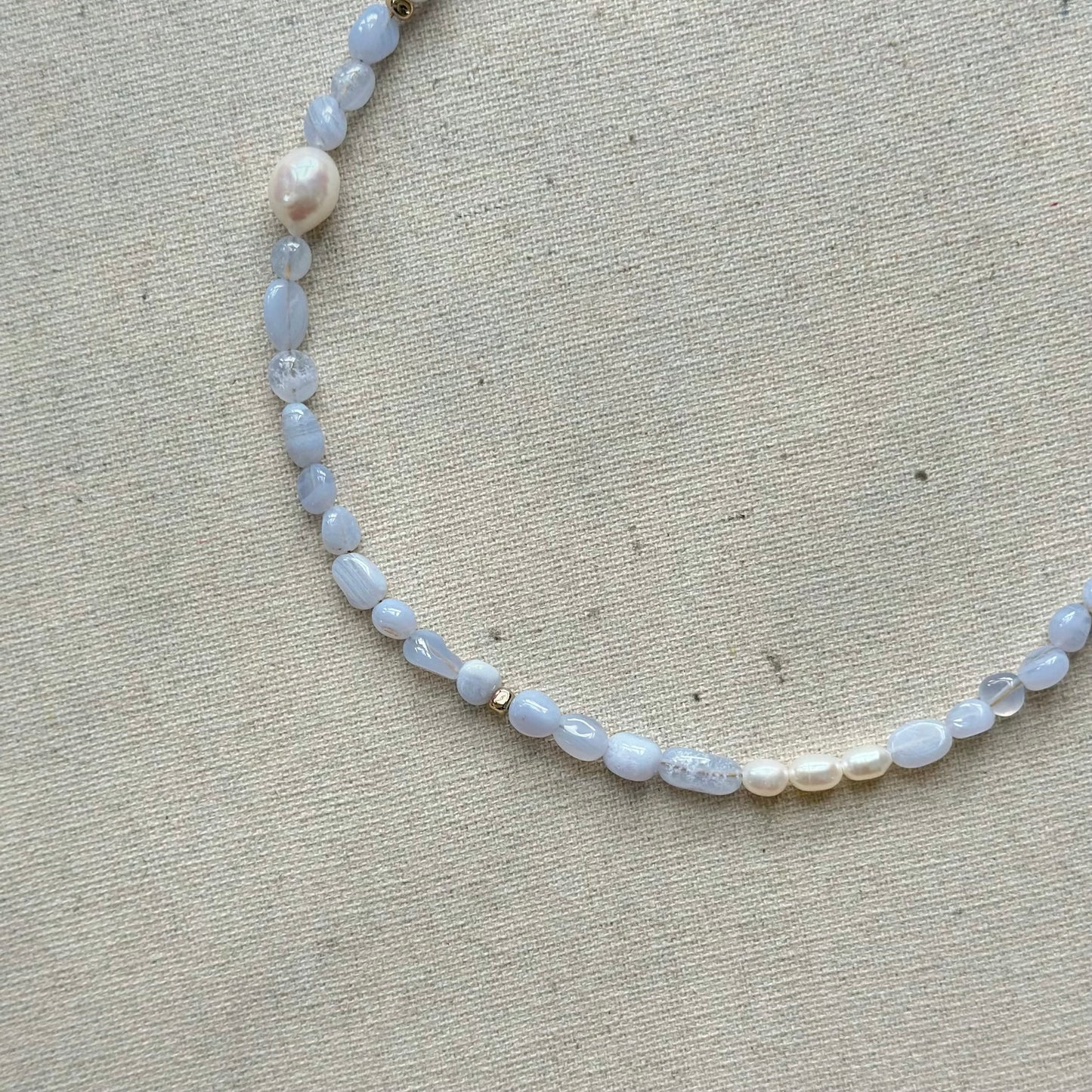 Blue Lace Agate And Freshwater Pearl Beaded Asymmetric Necklace