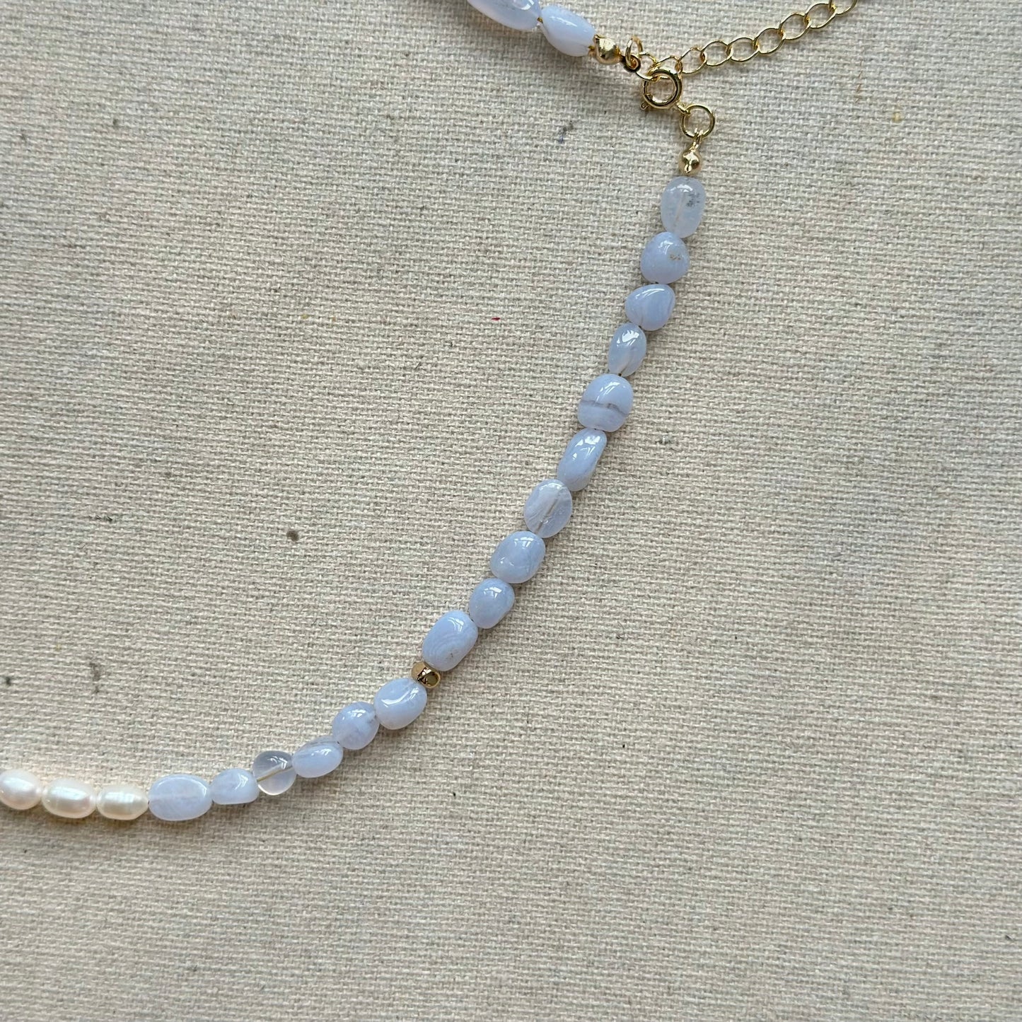 Blue Lace Agate And Freshwater Pearl Beaded Asymmetric Necklace