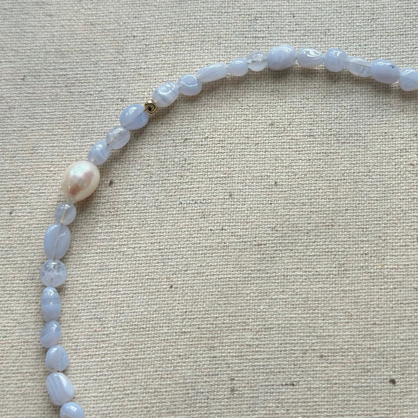 Blue Lace Agate And Freshwater Pearl Beaded Asymmetric Necklace