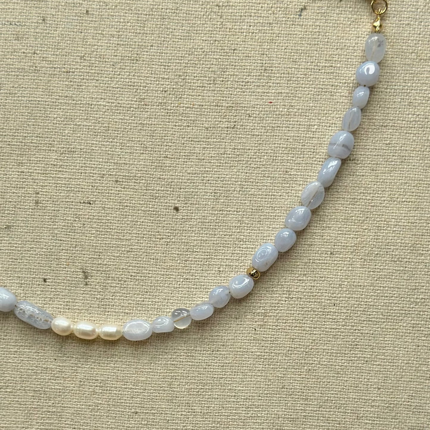 Blue Lace Agate And Freshwater Pearl Beaded Asymmetric Necklace