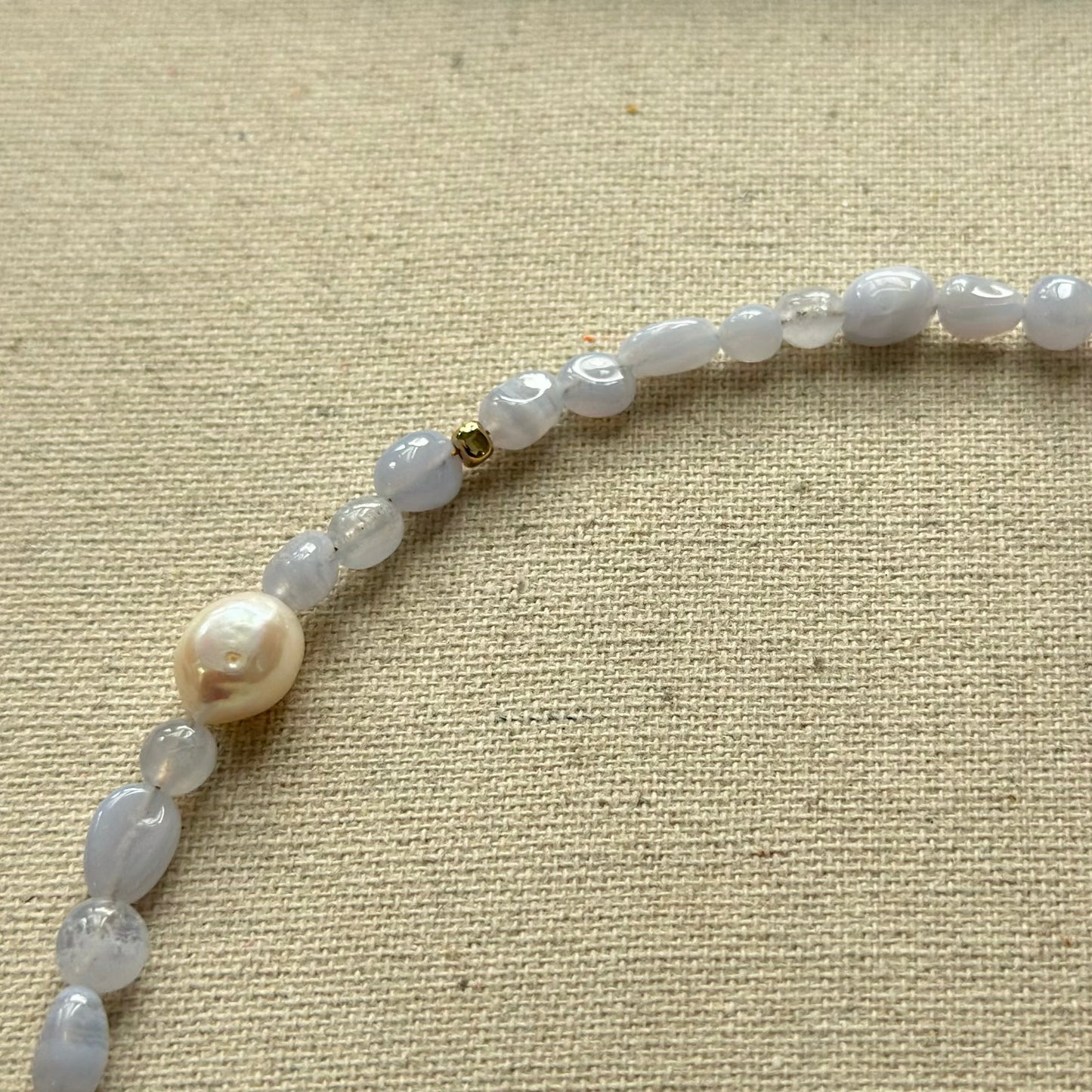 Blue Lace Agate And Freshwater Pearl Beaded Asymmetric Necklace