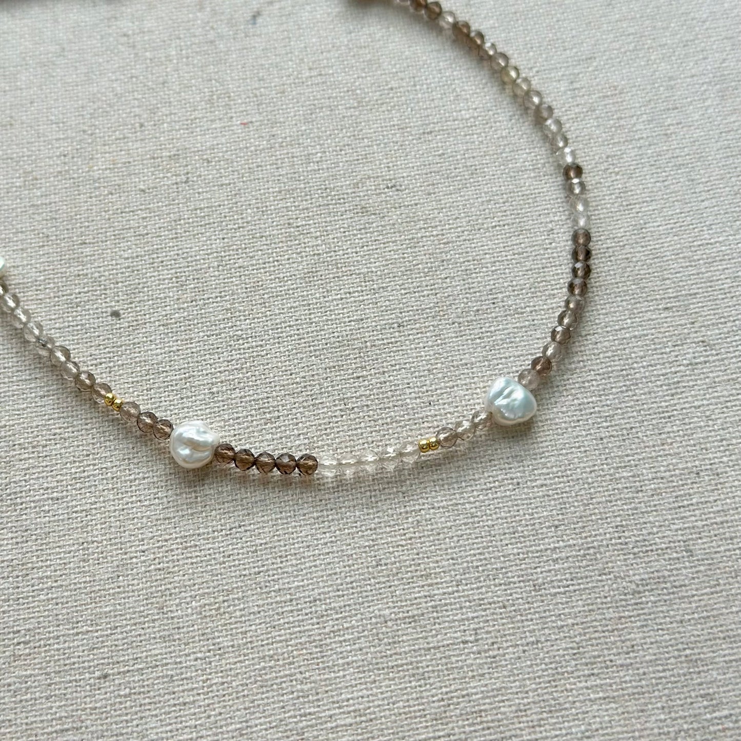 Smoky Quartz And Freshwater Pearl Beaded Asymmetric Necklace