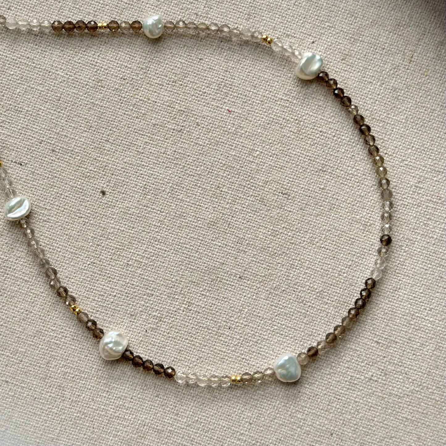 Smoky Quartz And Freshwater Pearl Beaded Asymmetric Necklace
