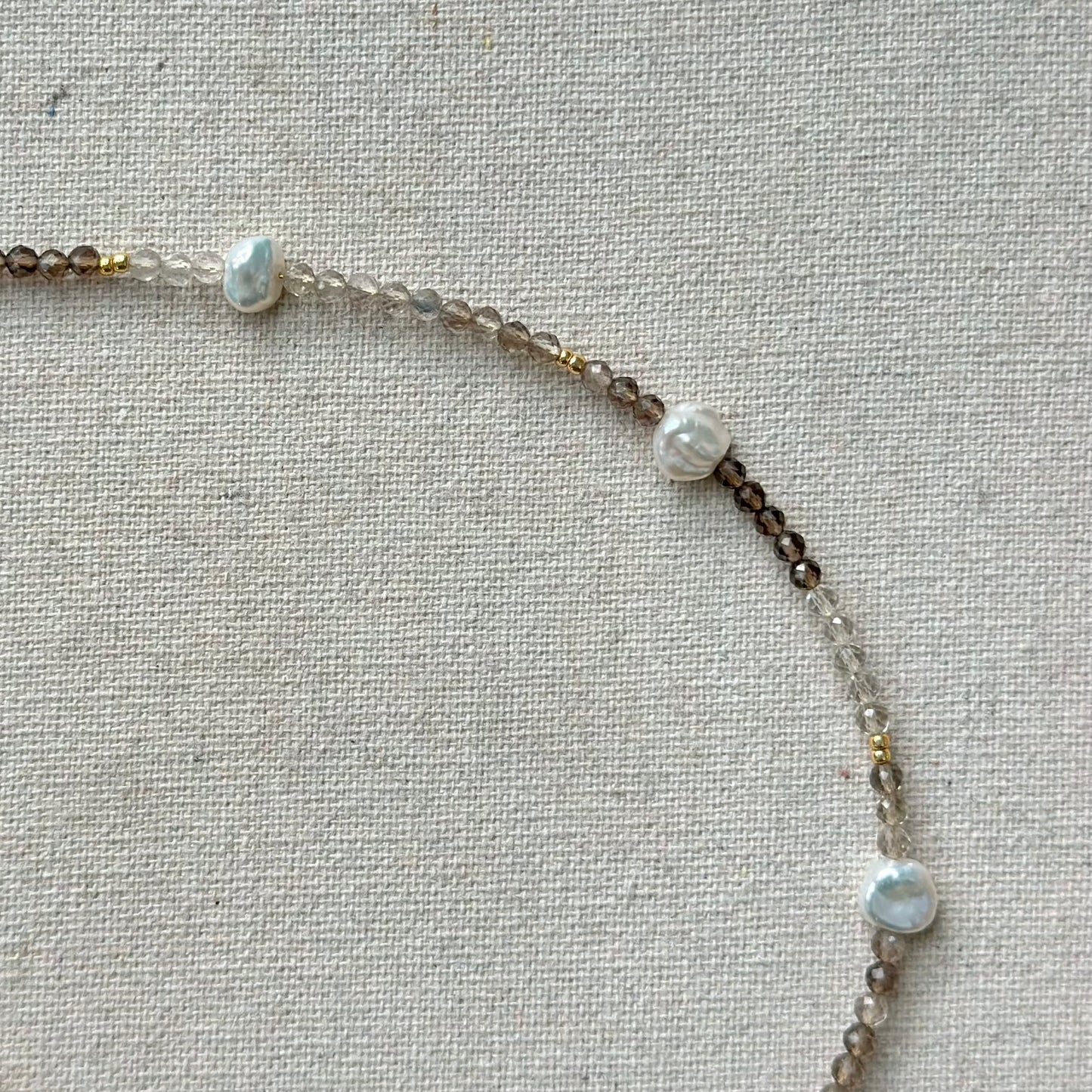 Smoky Quartz And Freshwater Pearl Beaded Asymmetric Necklace