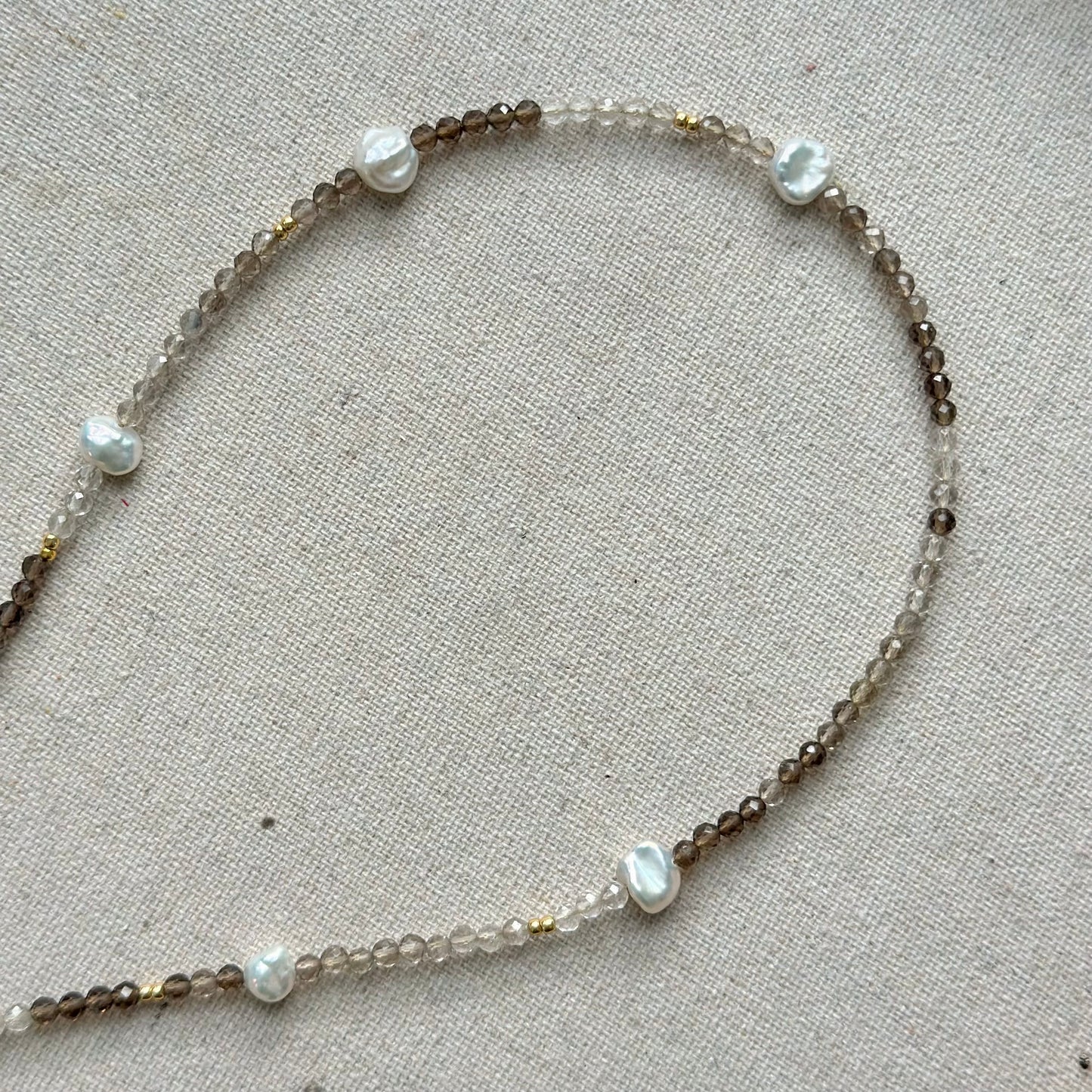 Smoky Quartz And Freshwater Pearl Beaded Asymmetric Necklace