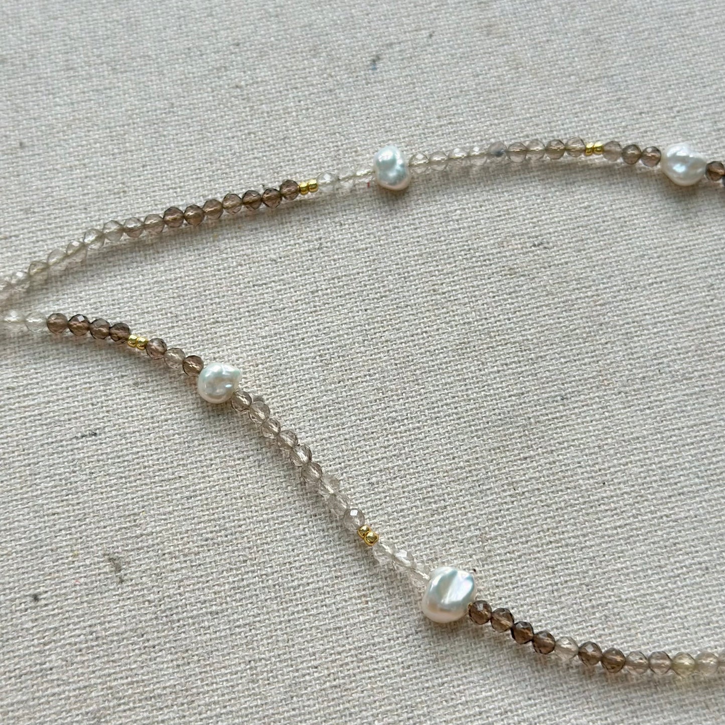 Smoky Quartz And Freshwater Pearl Beaded Asymmetric Necklace