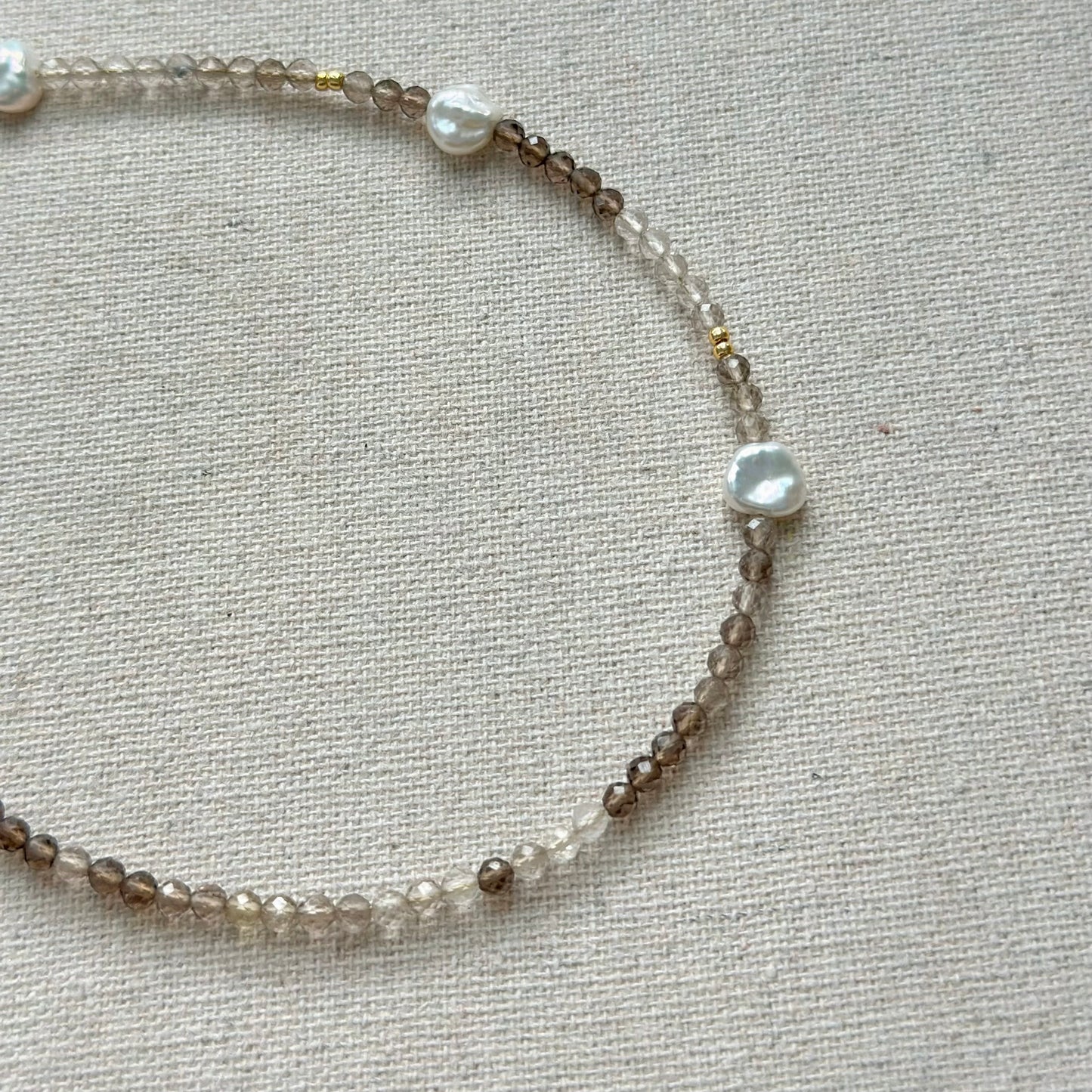Smoky Quartz And Freshwater Pearl Beaded Asymmetric Necklace