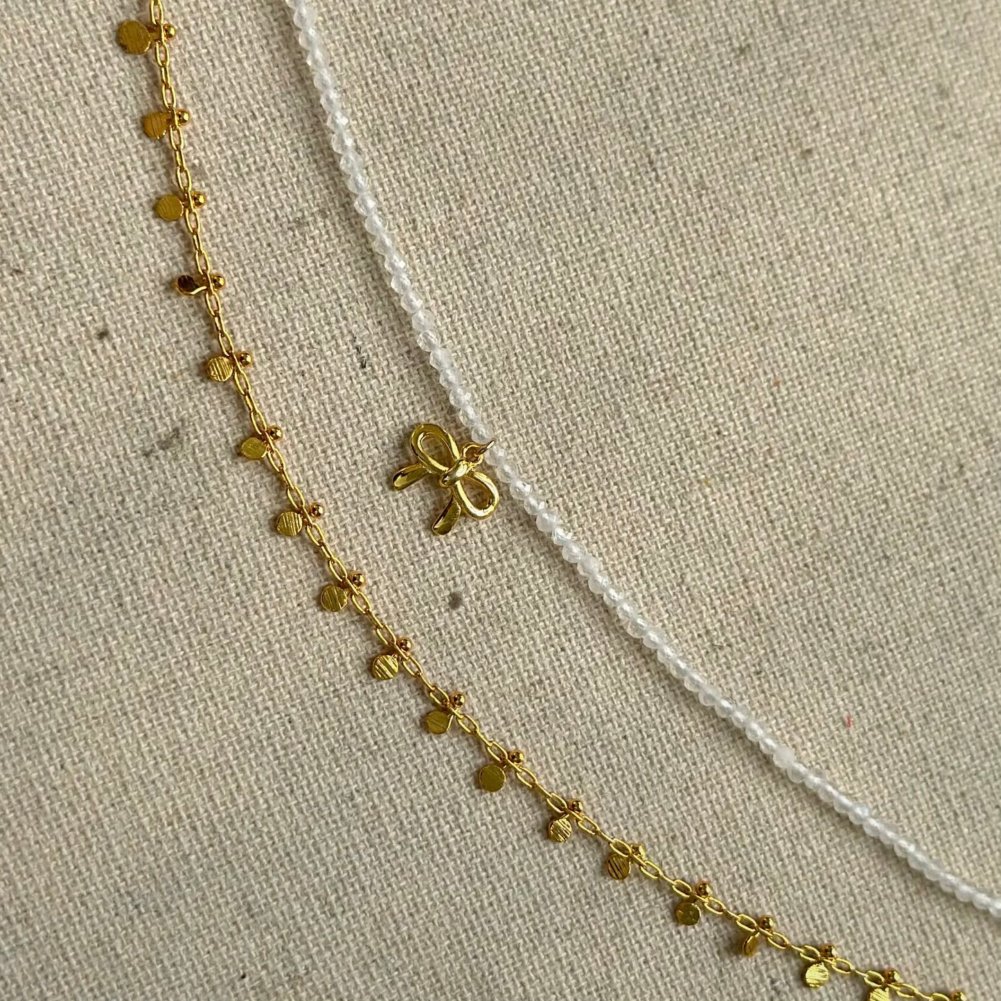 Moonstone Beaded Bow Double Layer Necklace